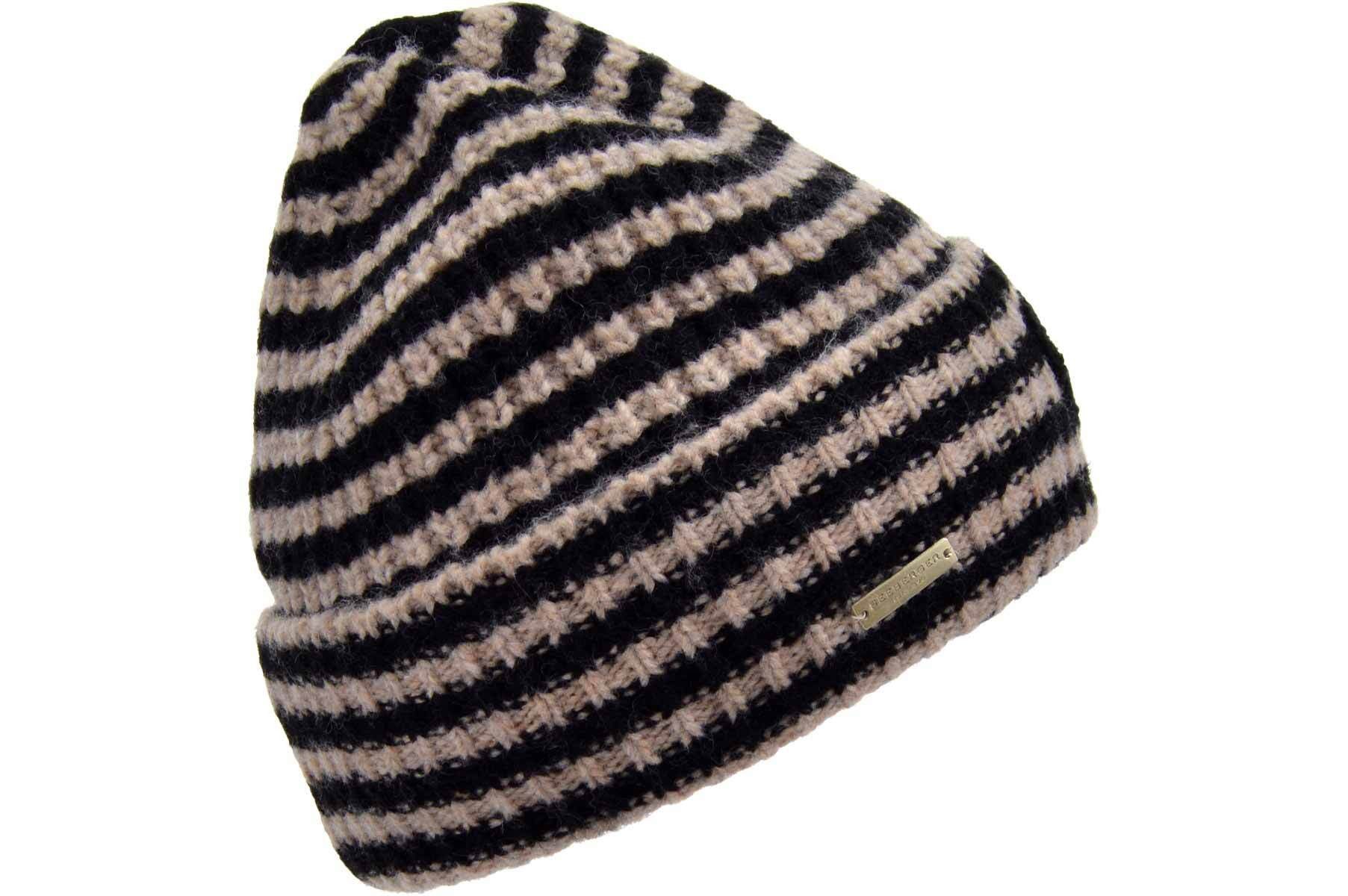 Seeberger Strickmütze Aufschlagmütze in Ringeldesign mit Stickerei 19959-0