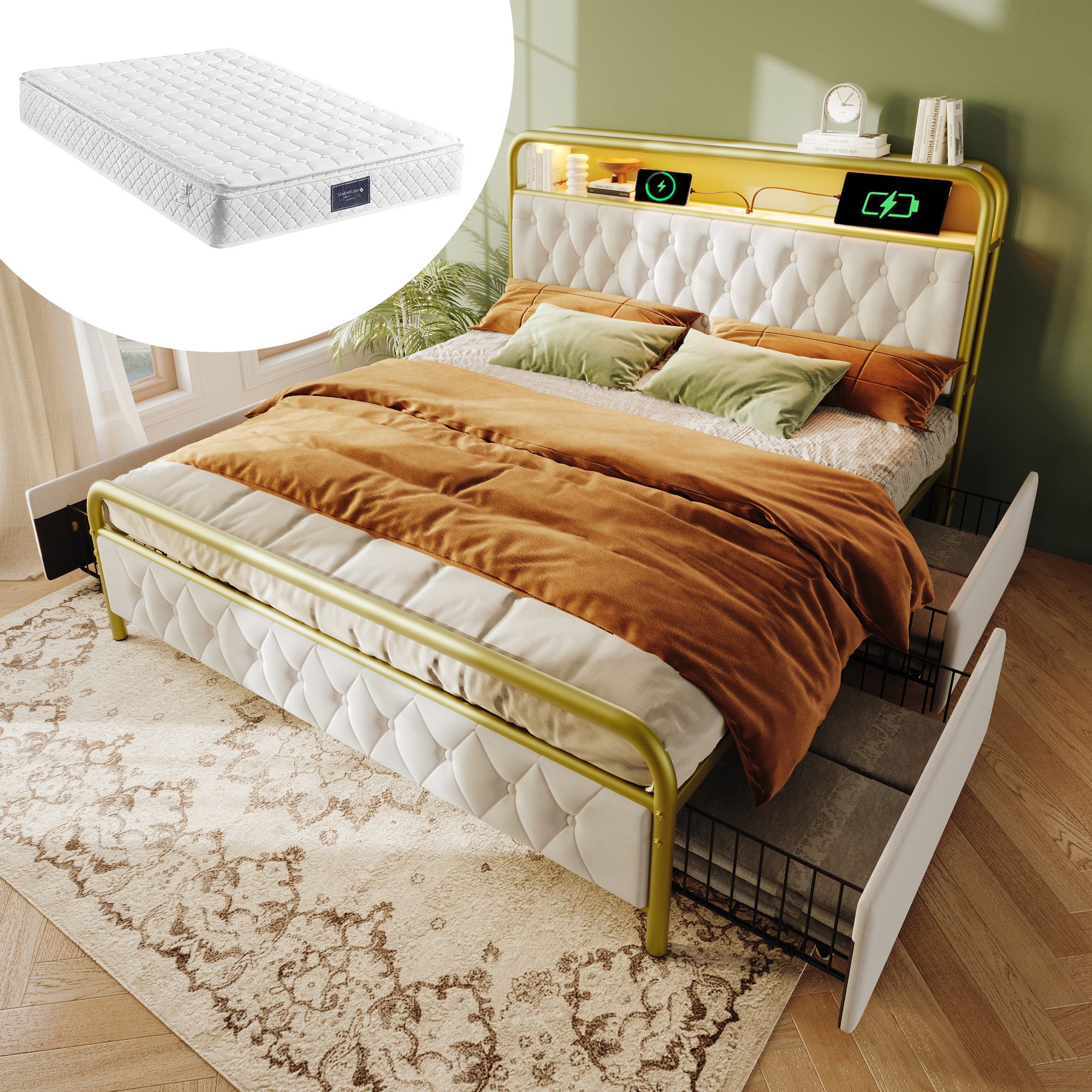 STILVORA Polsterbett Stauraumbett 140×200 Bettgestell Jugendbett günstig online kaufen