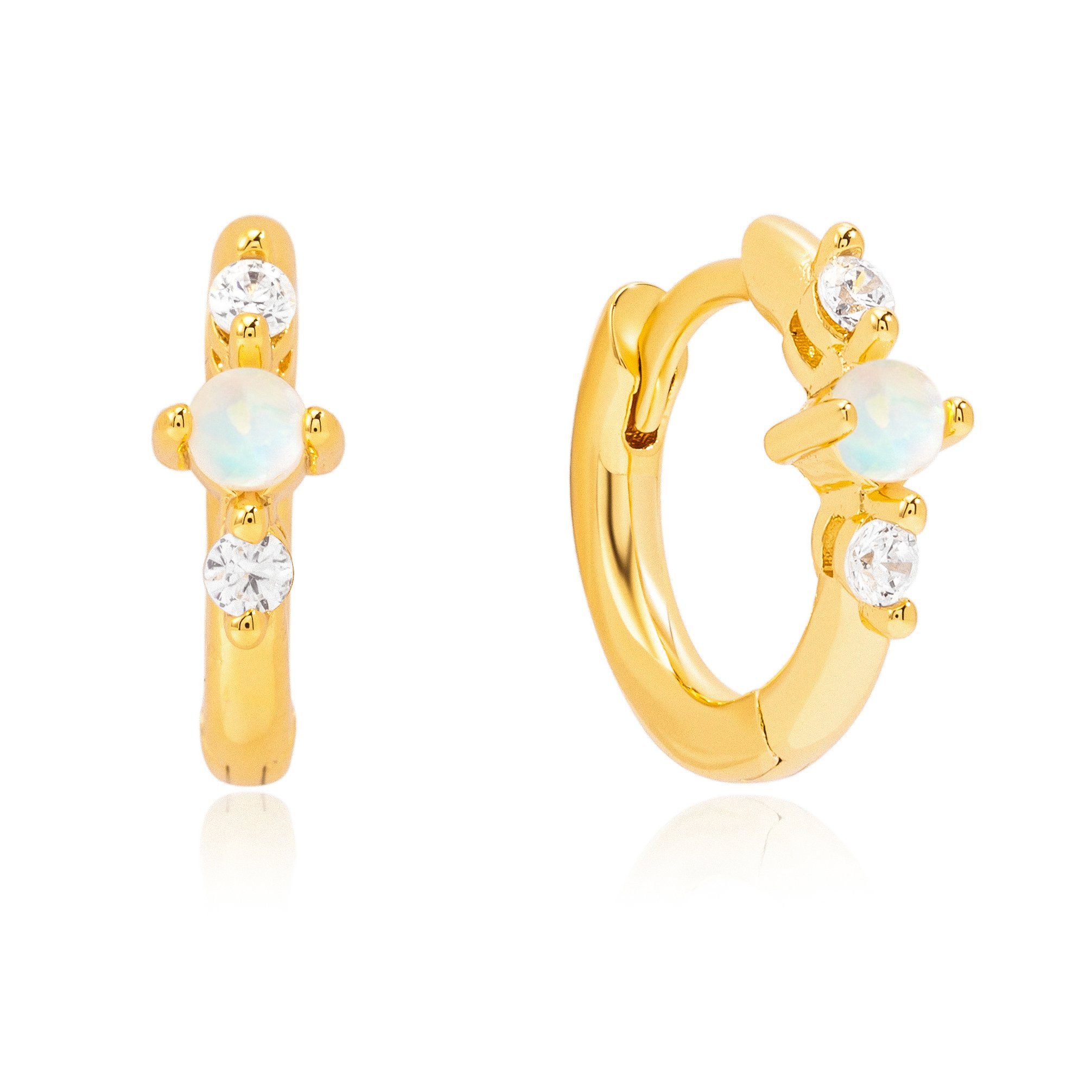 Brandlinger Paar Creolen Ohrringe Silber Opal Brisbane, Weißer Zirkoniasteine 925 vergoldet, weiße und