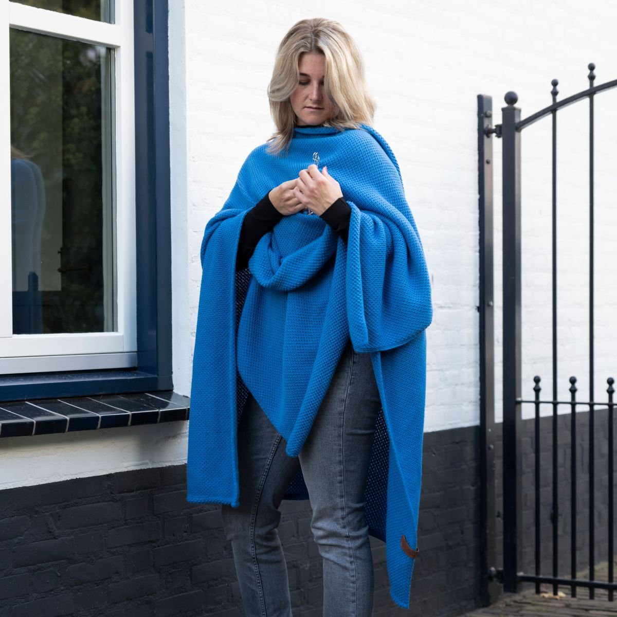 Strickponcho Jazz Poncho capes One Size Glatt Dunkelblau
