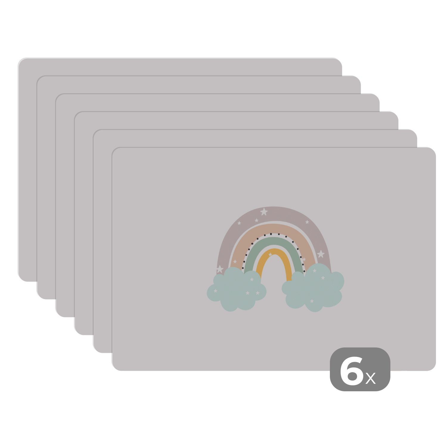 Platzset, Regenbogen - Sterne - Punkte - Wolken - Kinder, MuchoWow, (6-St), Platzset, Platzdecken, Platzmatte, Tischmatten, Schmutzabweisend