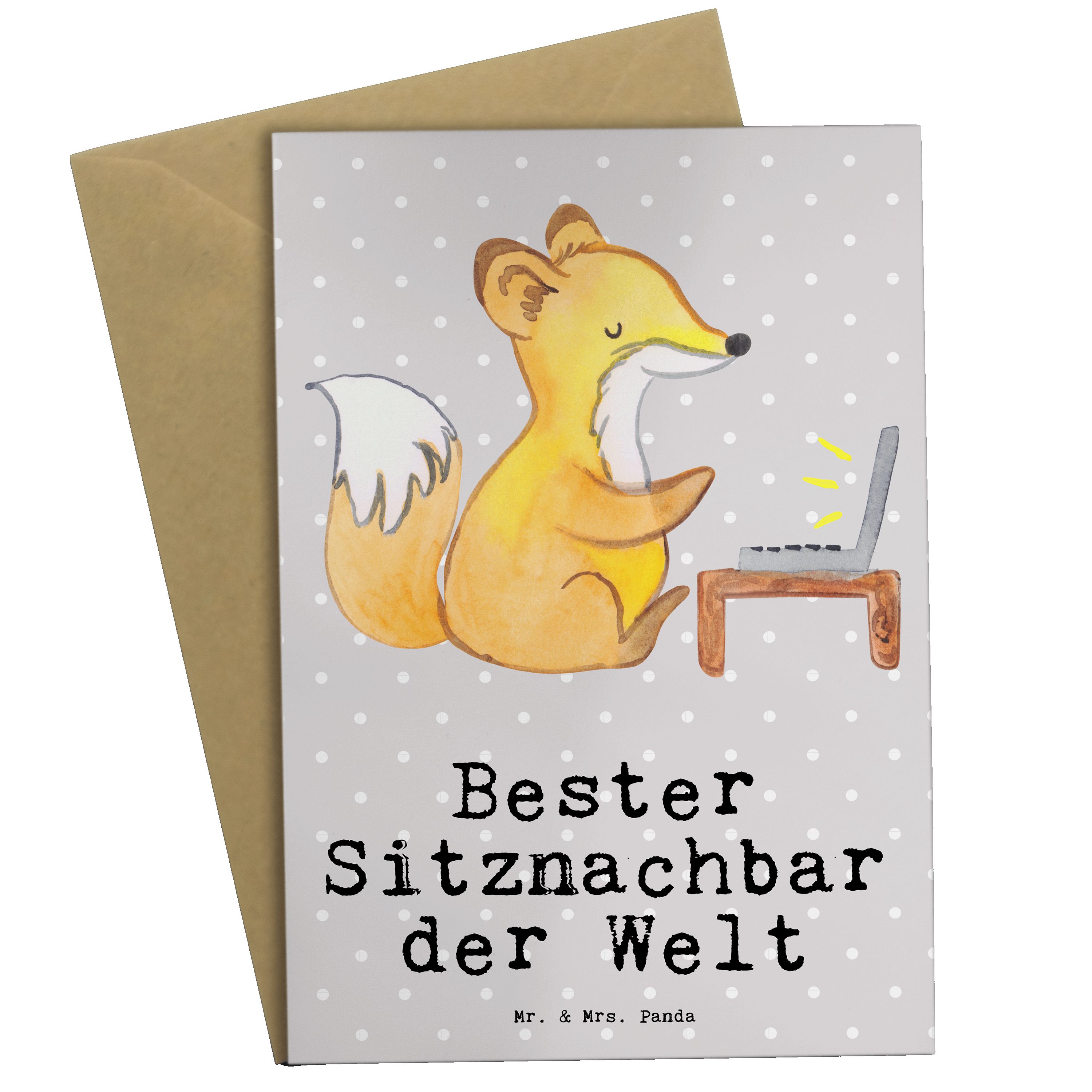 Mr. & Mrs. Panda Grußkarte Fuchs Bester Sitznachbar der Welt - Grau Pastell - Geschenk, Uni, Mit