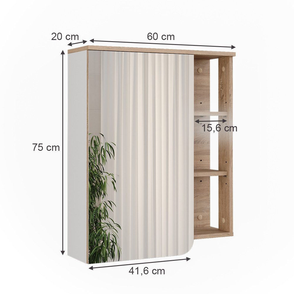 Vicco Badezimmerspiegelschrank Karen, Sonoma/Weiß, 60 x 75 cm günstig online kaufen