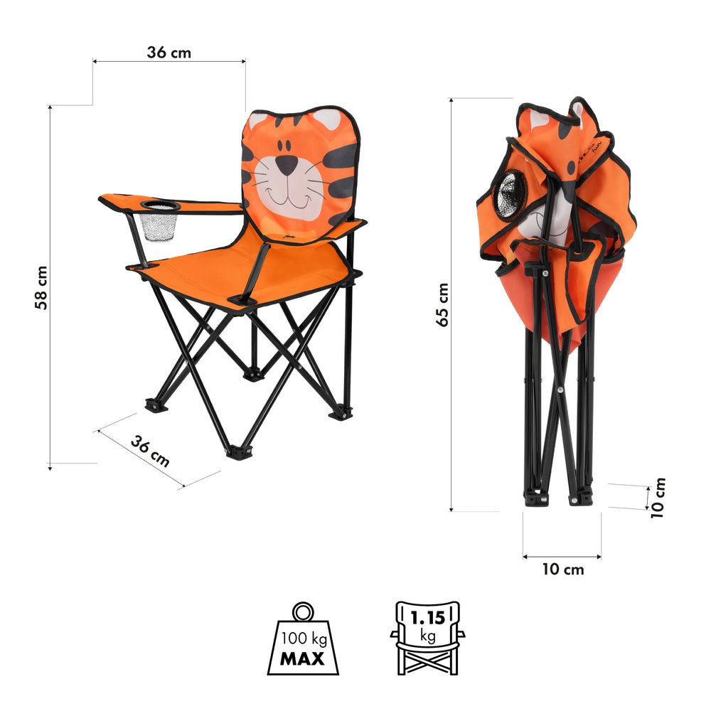 NILS FUN Campingstuhl Kinderstuhl Tiger (Spar-Set, 1 St), hohe Stabilität bei bis zu 100 kg Tragkraft