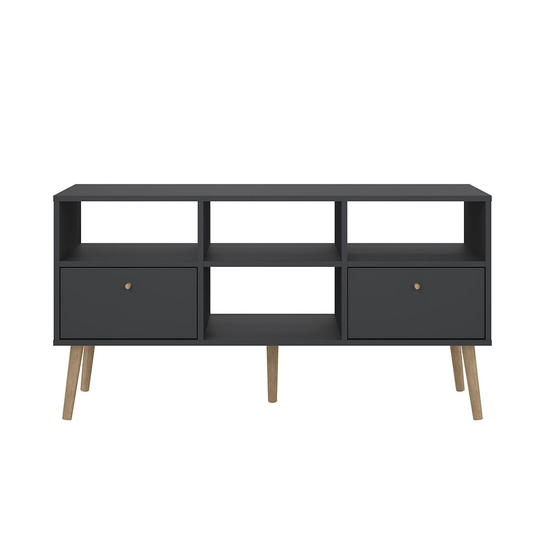 Tvilum TV-Bank Bodo TV Tisch 2 Schubladen, 4 Ablagen matte grau.
