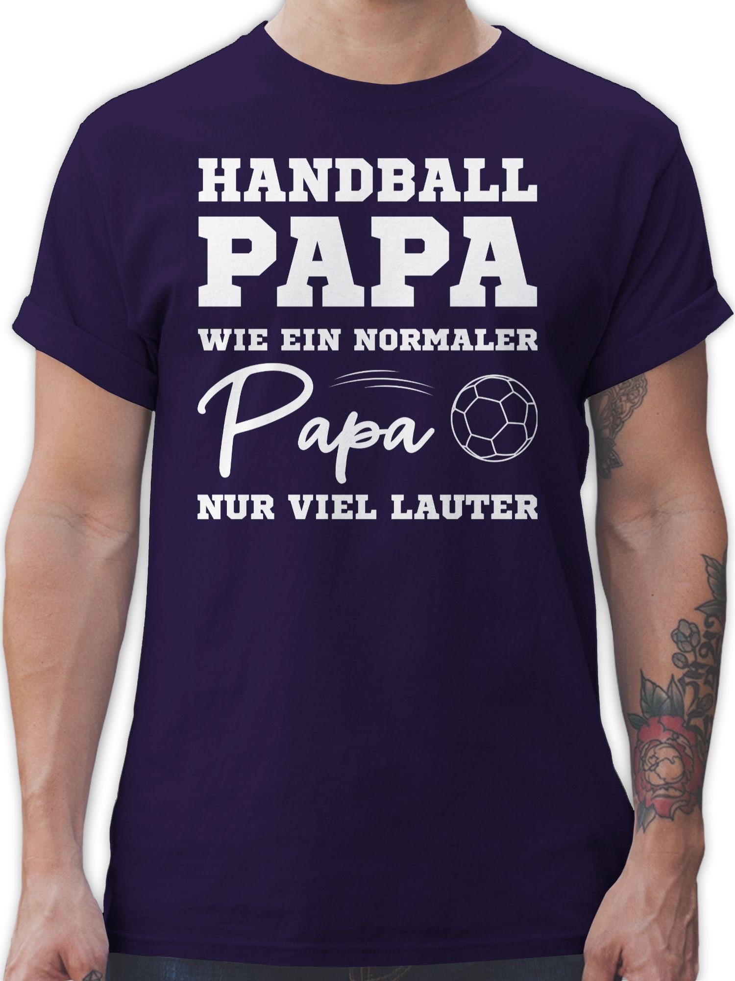 Shirtracer T-Shirt Handball Papa wie ein normaler Papa nur viel lauter weiß Handball WM 2023 Trikot Ersatz 03 Lila