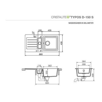 Schock Granitspüle Schock Cristalite Typos D-150 S U GAS Asphalt Exzenterbedienung, 86/43,5 cm