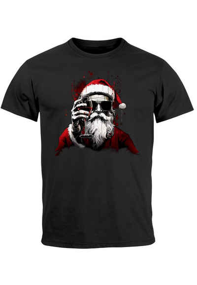 MoonWorks Print-Shirt Herren T-Shirt Weihnachten Weihnachtsmann Alkohol Wein Ugly XMAS Weihn mit Print