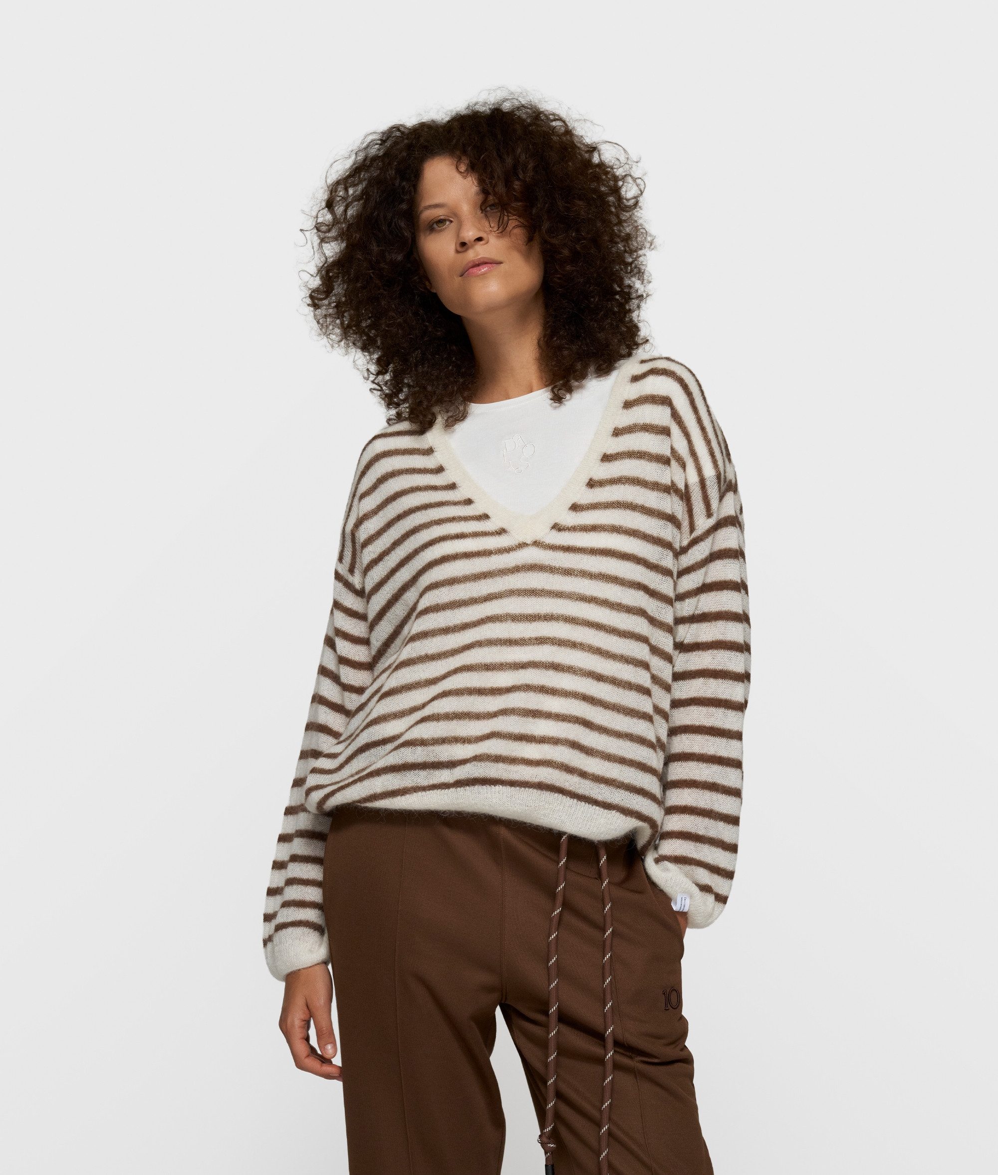 10DAYS Rundhalspullover thin v-neck knit sweater