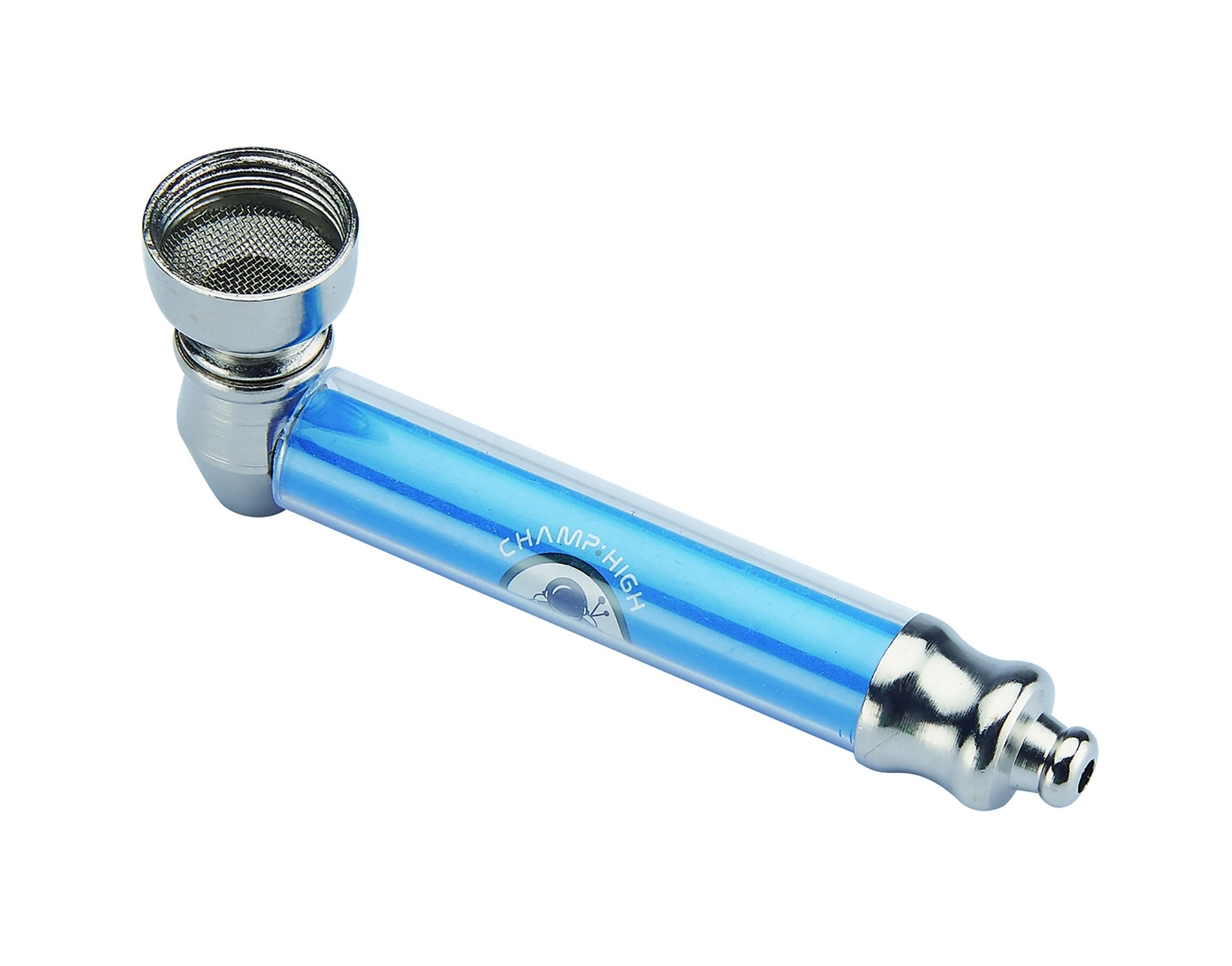 Handpfeife MINI PFEIFE Metall 8,5cm lang mit 5 Sieben Tabakpfeife Pipe 54 (Blau)