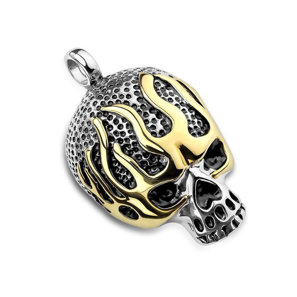 Totenkopf Halsketten Edelstahl Silber mit Anhänger Unisex (1-tlg), Pendant aus Set Skull Flammen-Optik Anhänger BUNGSA