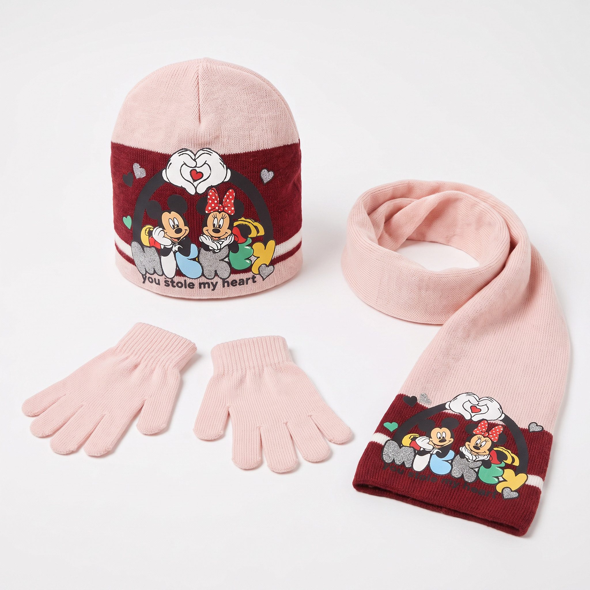 Disney Ballonmütze Disney Minnie Micky Maus 3tlg.Set Kinder Wintermütze Schal Handschuhe (Spar-Set, 3-St) Gr. 52 bis 54