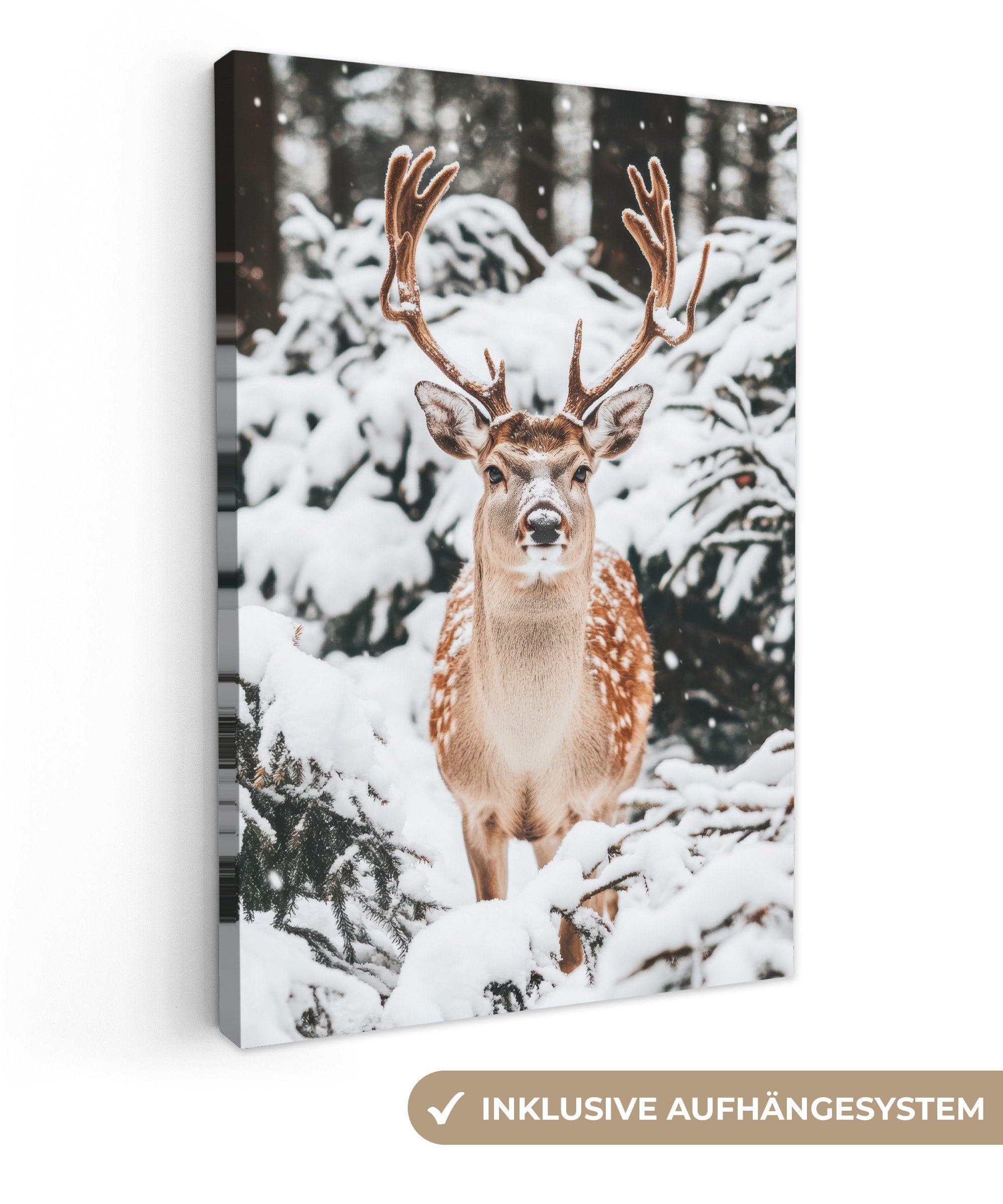 OneMillionCanvasses® Leinwandbild Hirsche - Schnee - günstig online kaufen