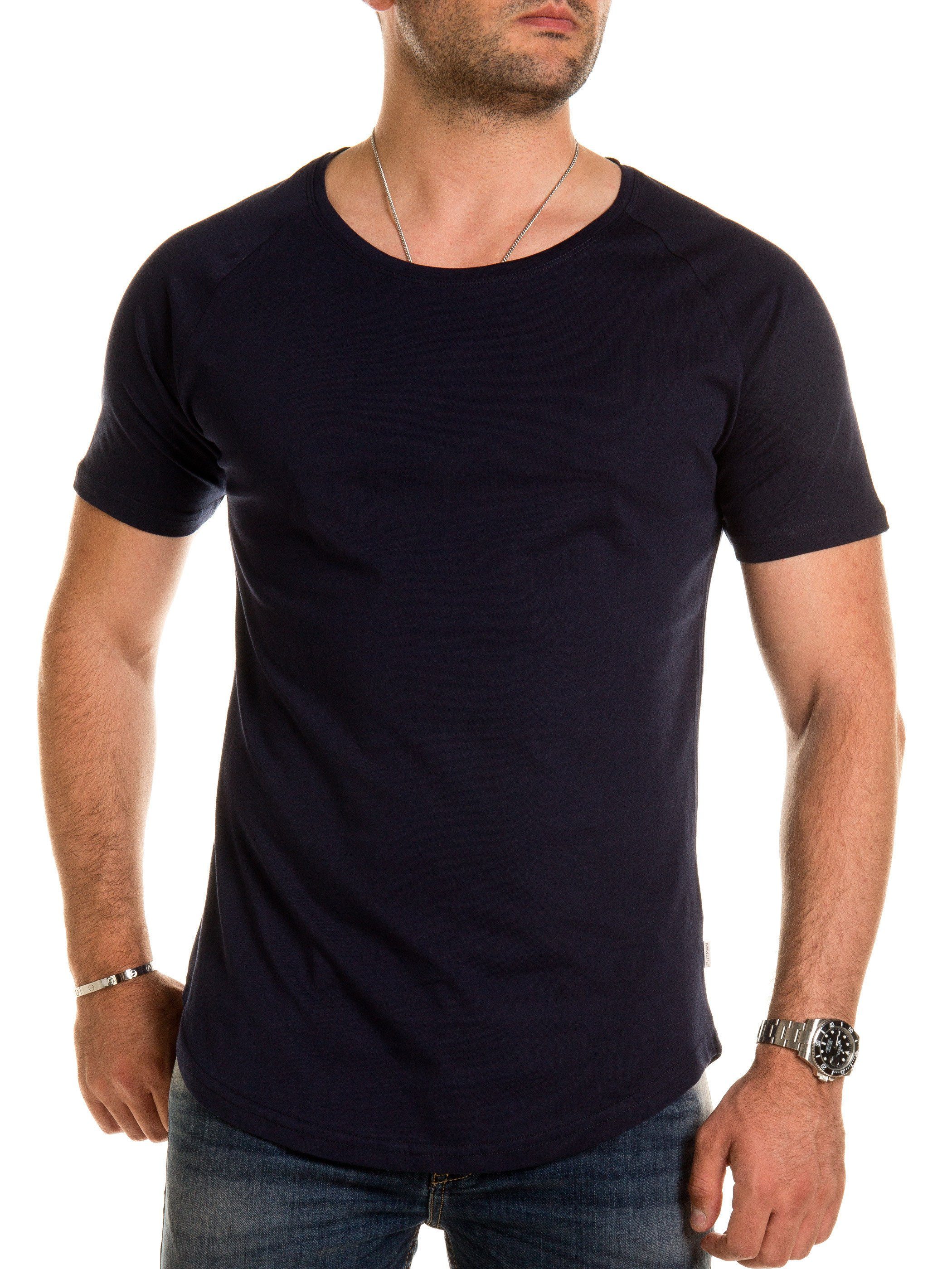 Crew Oversize (1-tlg) Quin - Neck Basic T-Shirt Tee sky night (193924) Pittman Pittman