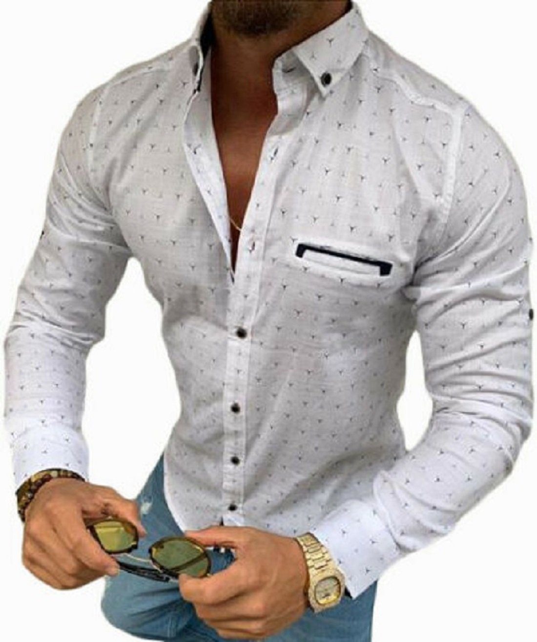 Megaman Jeans Langarmhemd »MEGAMAN Langarmhemd Herren designer Premium  Megaman Hemd Slim-Fit Business Hochzeit Shirt Hemden Größe« online kaufen |  OTTO
