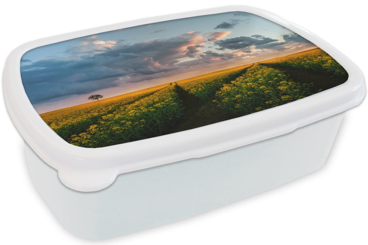 MuchoWow Lunchbox Blumen - für Kinder Sonnenuntergang, und weiß Kunststoff, Mädchen und - Gelb Jungs Brotbox Erwachsene, für Brotdose, (2-tlg)
