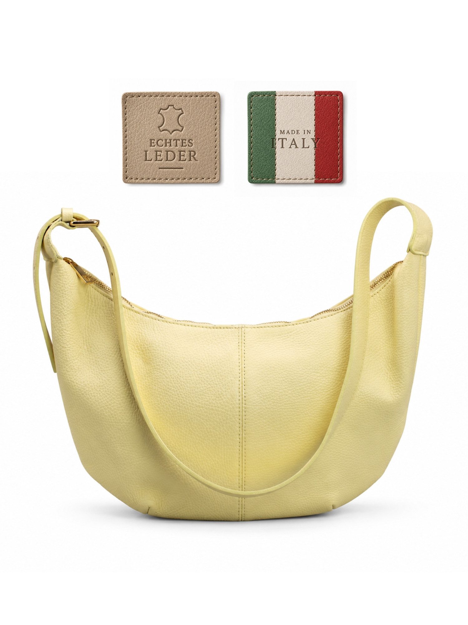 Adel Bags Schultertasche Lunara Echtleder Schultertasche Damen Hobo Bag Made in Italy (Einzelartikel), 100 % Echtleder Made in Italy mit verstellbarem Schulterriemen