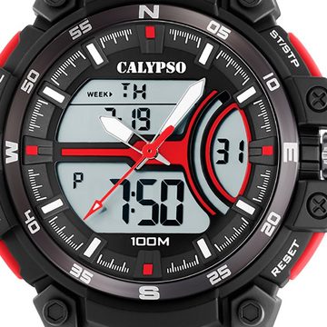 CALYPSO WATCHES Digitaluhr Calypso Herren Jugend Uhr Analog-Digital, Herren, Jugend Armbanduhr rund, Kunststoffarmband schwarz, Sport