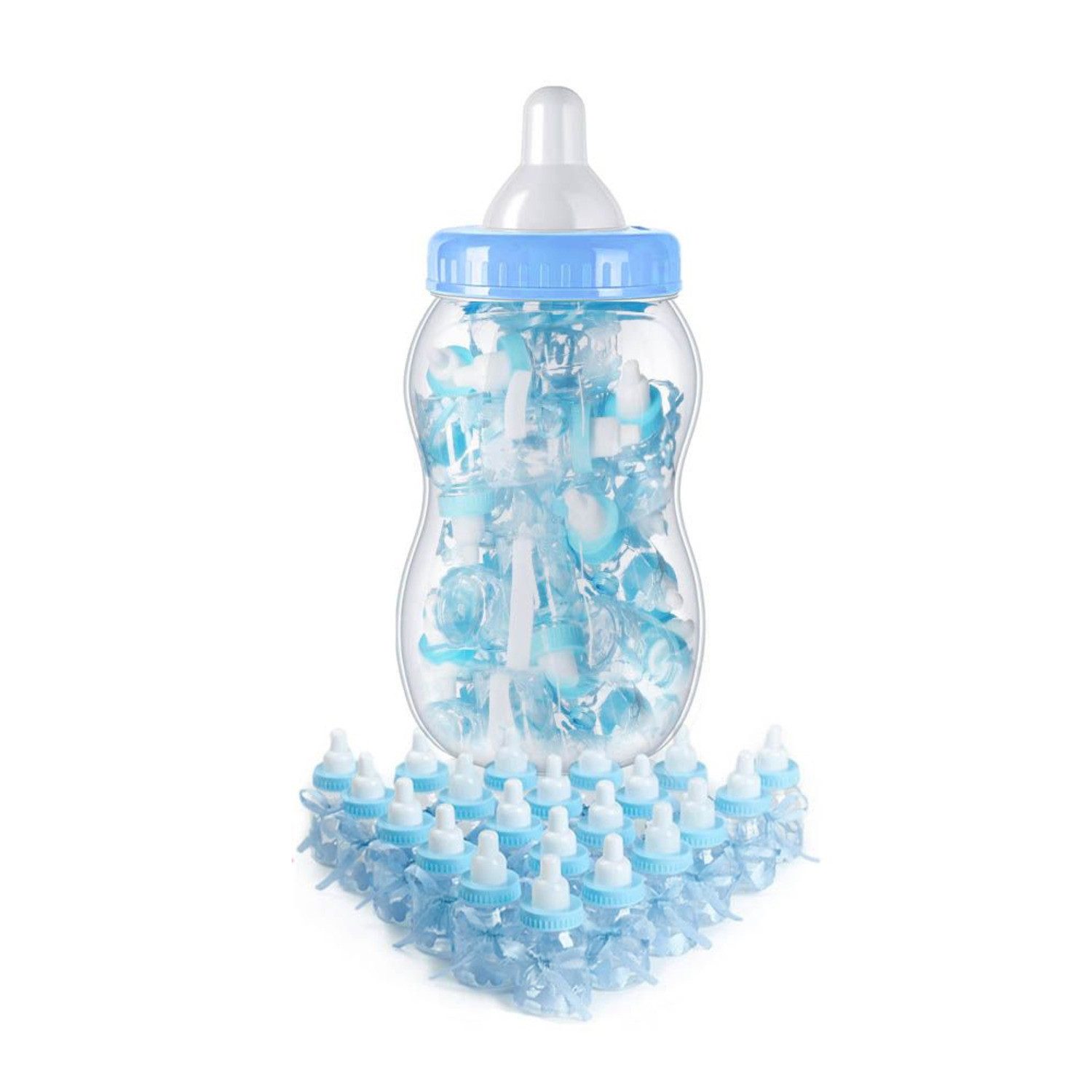 Mikamax Dekofigur XXL Babyflasche mit 30 kleinen Flaschen für Babypartys in Babyblau