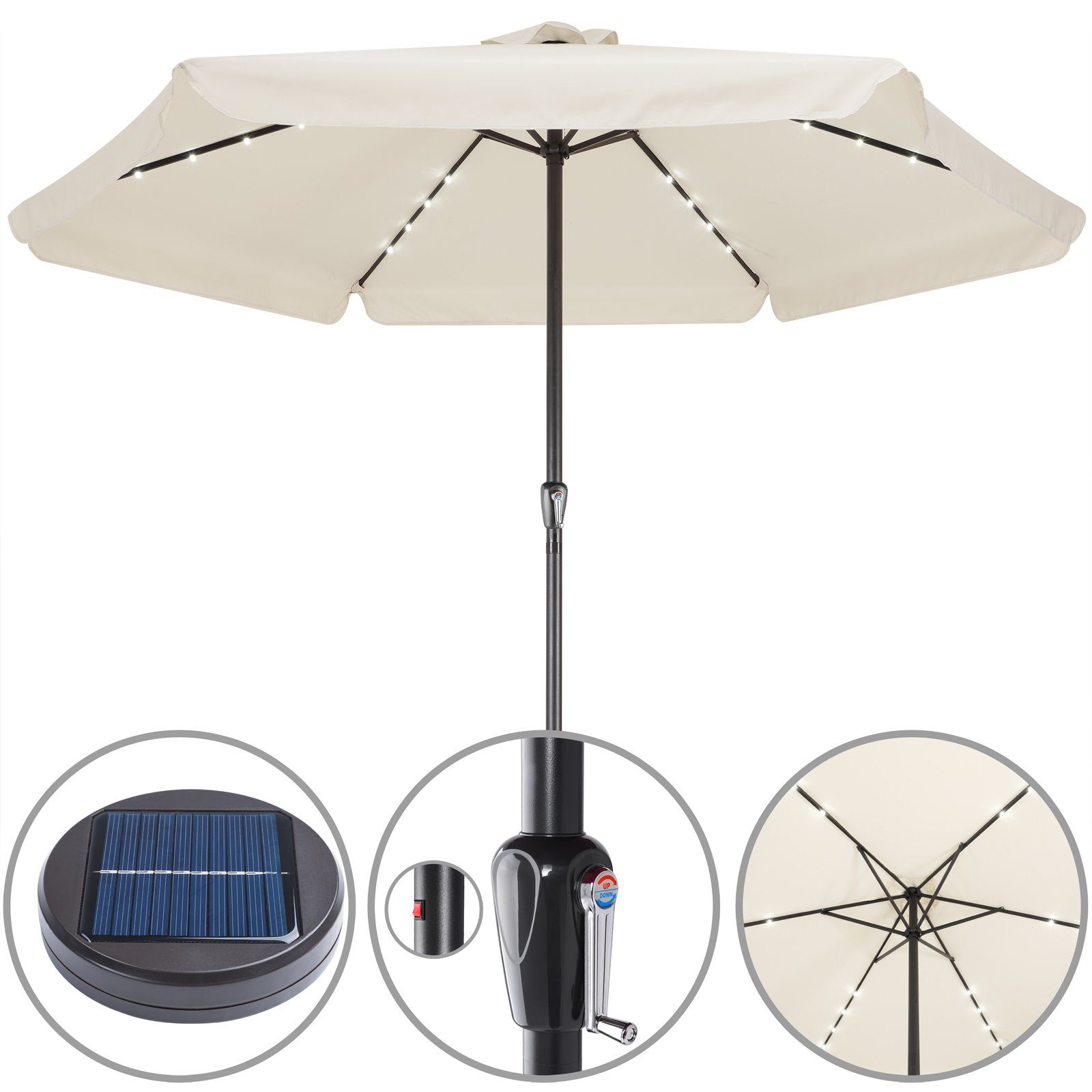 Kingsleeve Sonnenschirm, LED Beleuchtung Solarbetrieben Neigbar Wasserabweisend