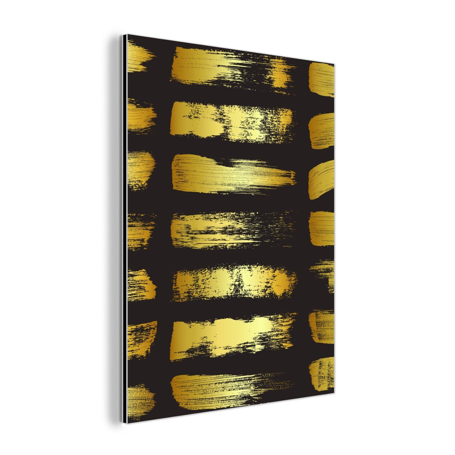 MuchoWow Metallbild Goldene Streifen auf schwarzem günstig online kaufen
