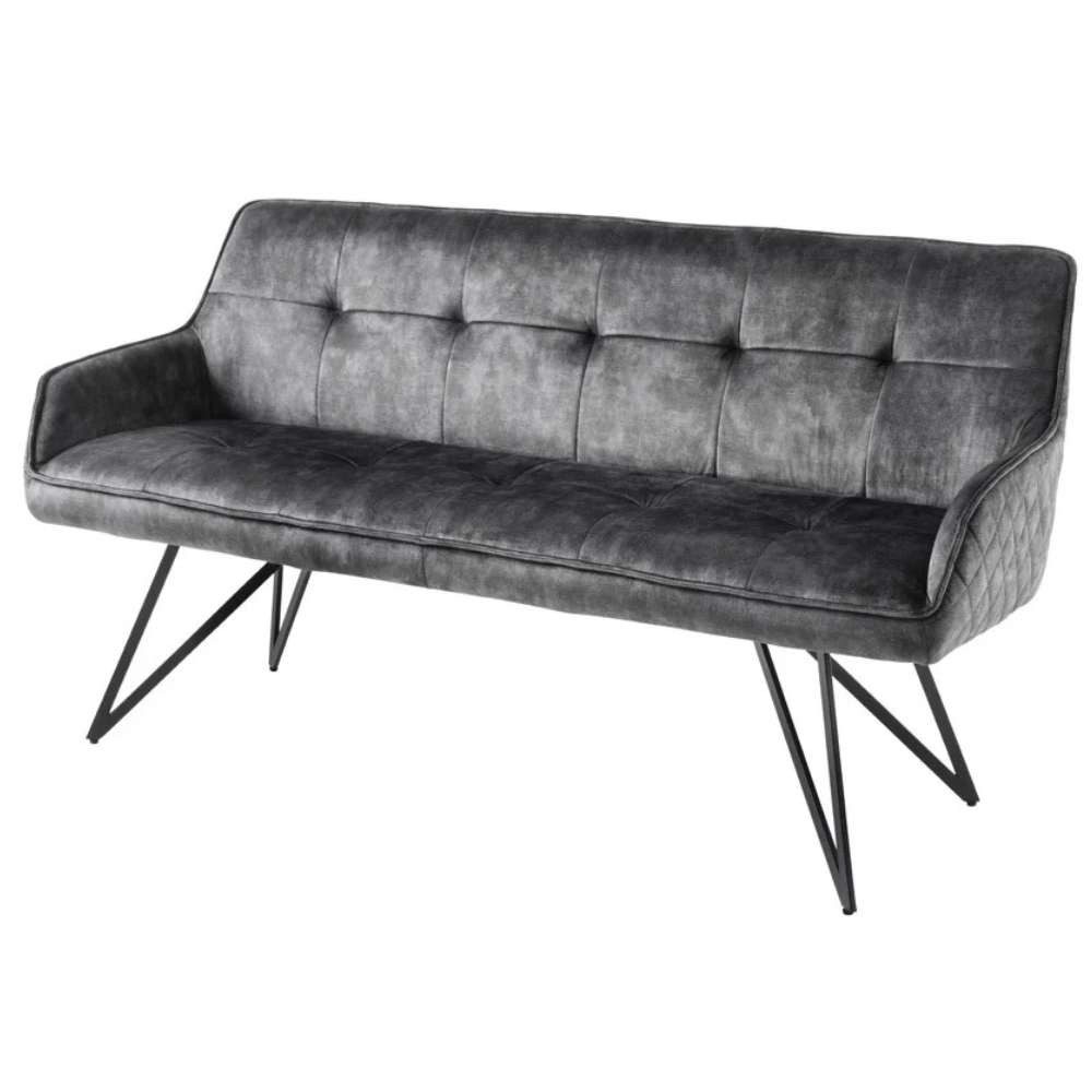 LebensWohnArt Sitzbank Elegante Sitzbank HORA ca.160cm Samt grau Retrostil Armlehnen