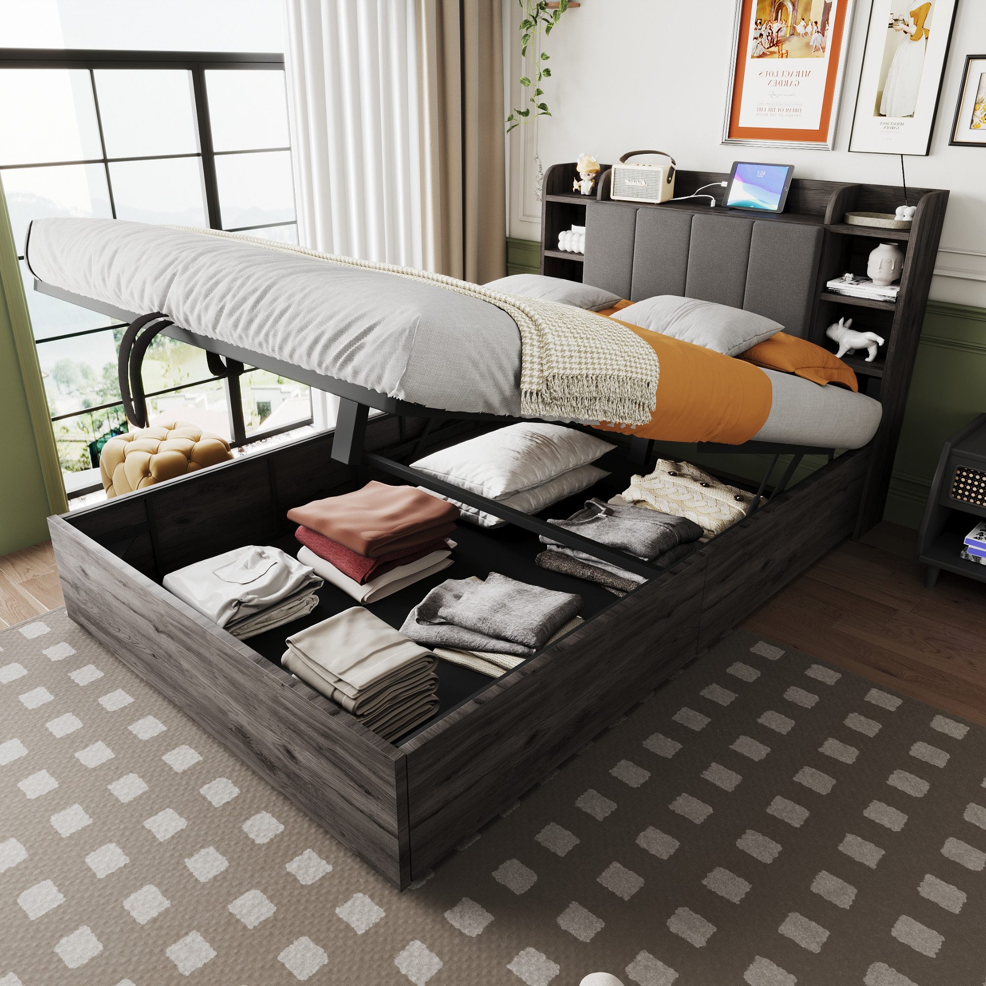 STILVORA Bettgestell 140x200 mit Stauraumkopfteil,Holzbett mit günstig online kaufen