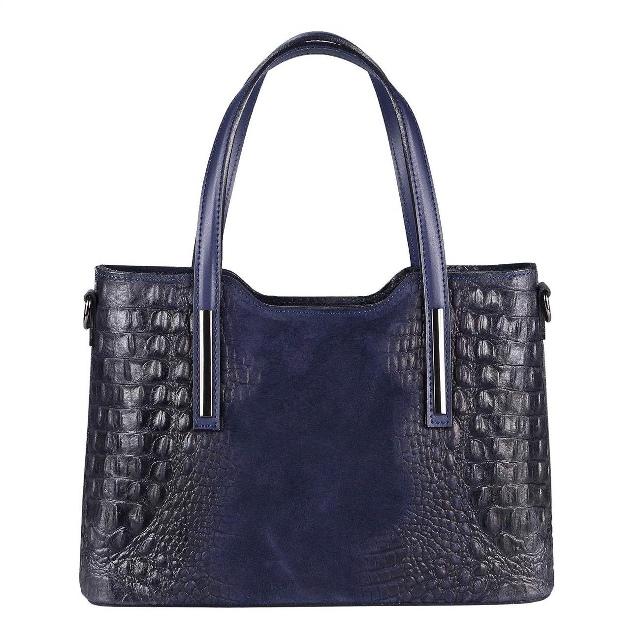 ITALYSHOP24 Schultertasche Made in Italy Damen echt Leder Henkeltasche Shopper Lederhandtasche, Kroko Muster, Italienische Umhängetasche Cross Over Body Bag, Premium