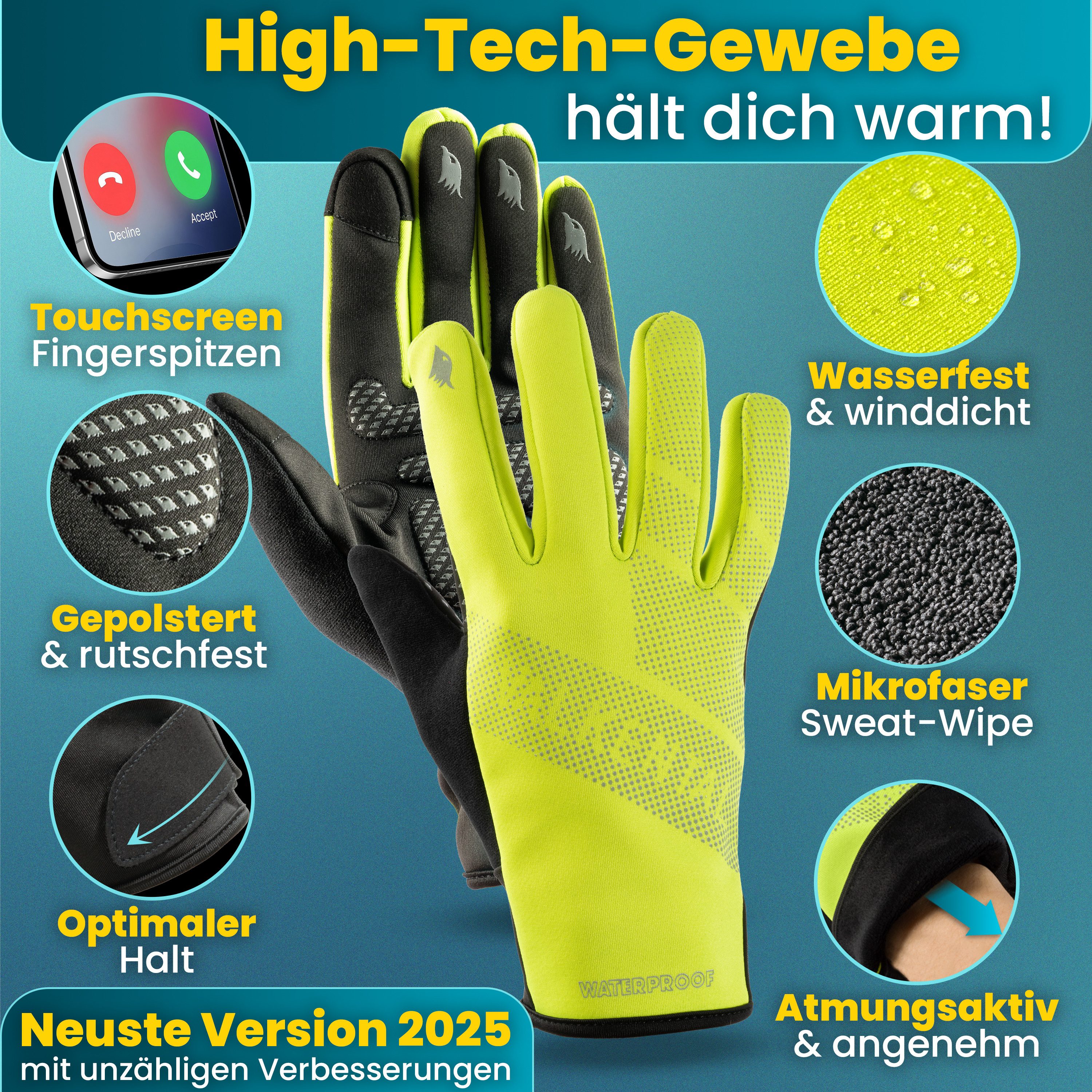 Valkental Fahrradhandschuhe Winterhandschuhe & Übergangshandschuhe mit Touchscreen Funktion atmungsaktiv, winddicht & wasserdicht – Bild 2 von 5