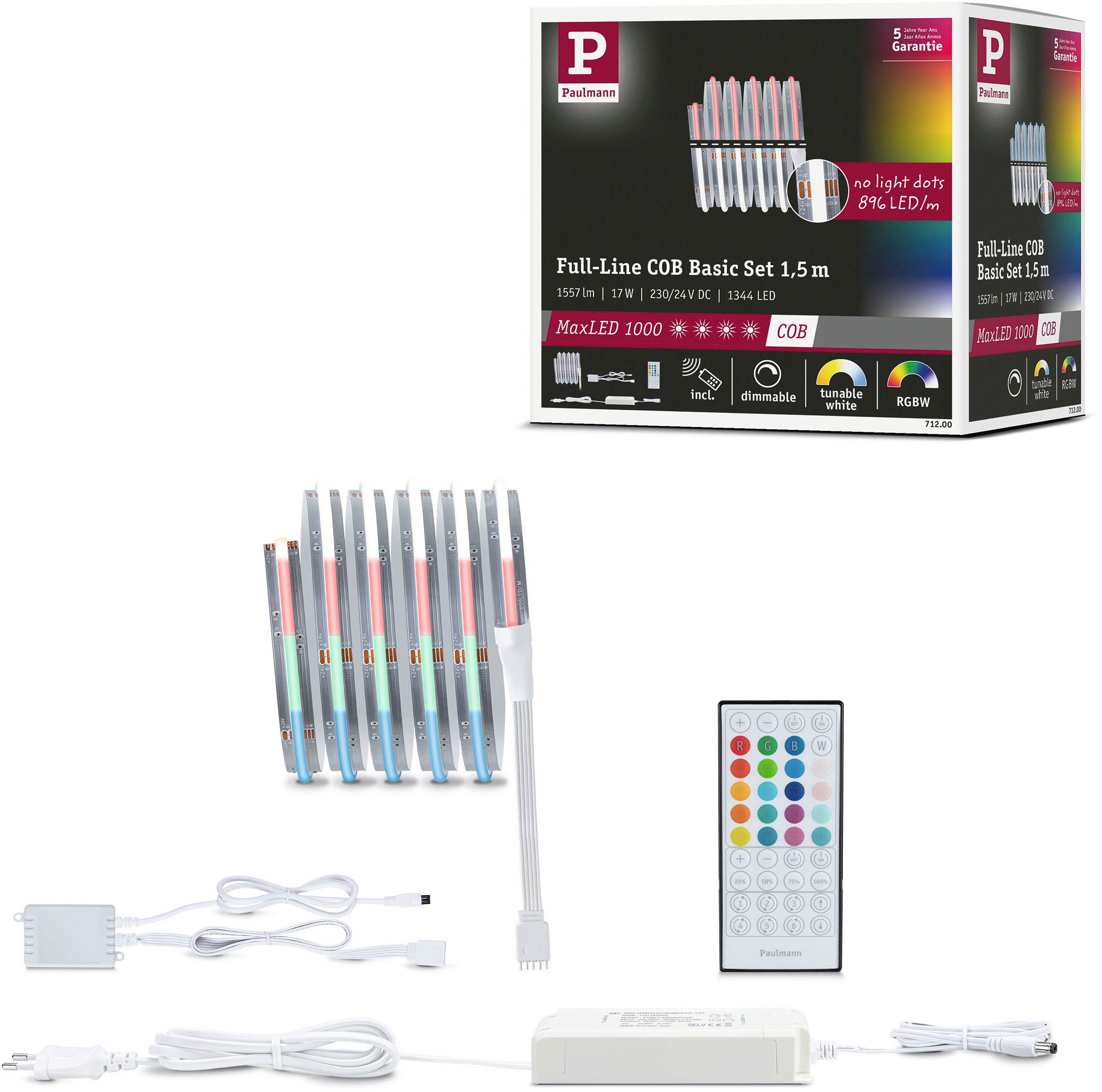 Paulmann LED-Streifen MaxLED 1000 LED Strip Full-Line COB Basisset, Memoryfunktion, Farbwechsler, Farbsteuerung, Dimmer