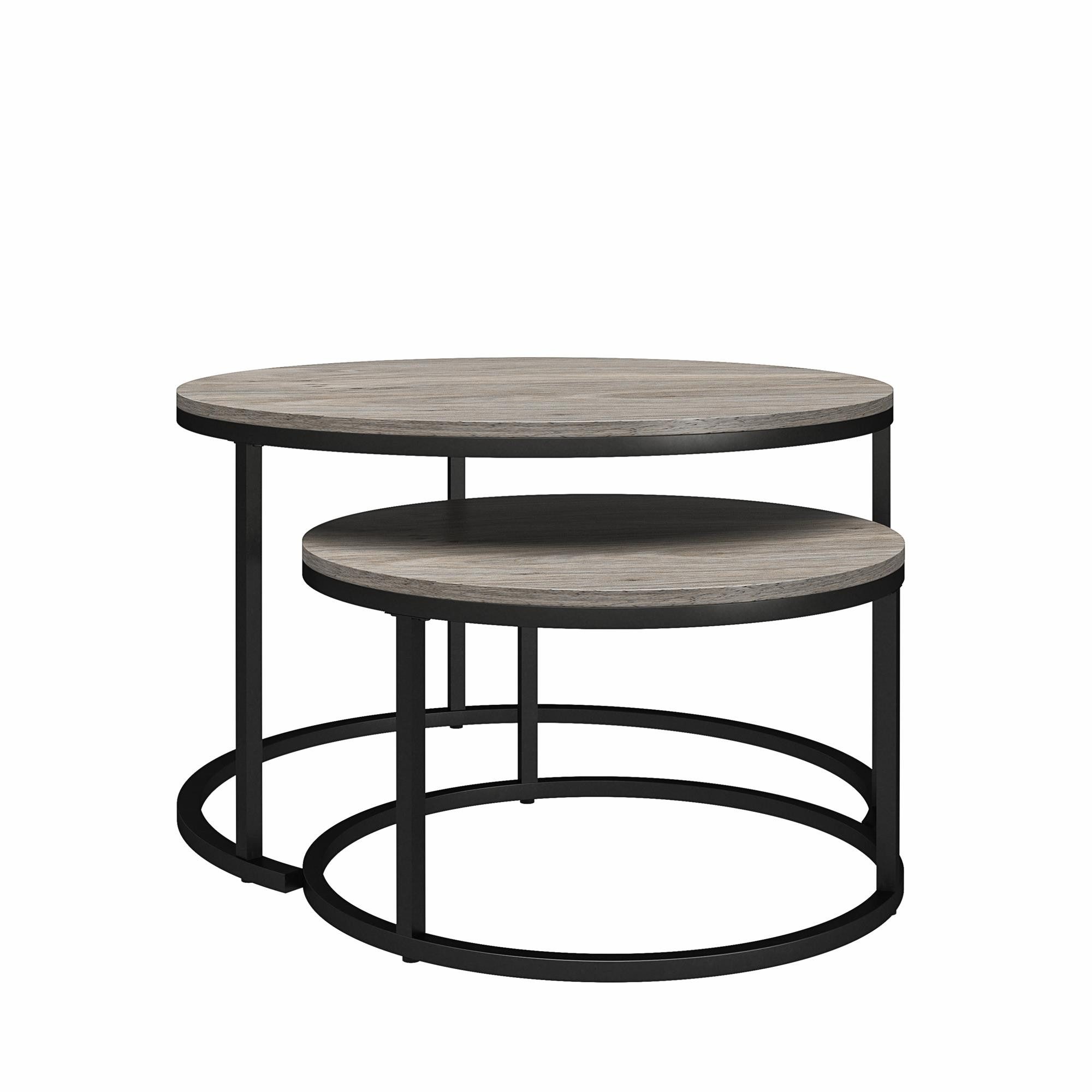 loft24 Satztisch Camdale - Wohnzimmertisch Couchtisch Sofatisch Beistelltisch (Set, 4-St., 4er-Set), Wohnzimmertisch, Couchtisch rund, Set, Eichenoptik, Metallgestell