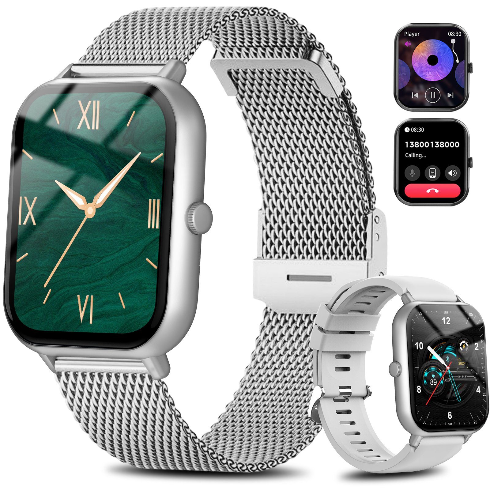 Yuede Smartwatch für Damen Herren, Smartwatch Fitnessuhr Tracker mit Bluetooth Anrufe und SMS-Benachrichtigung ( 1,85%27%27 Zoll HD Quadratischer Voll Touchscreen Armbanduhr) IP67 Wasserdichte Sportuhr mit Schlafmonitor, Blutdruckmessgerät, Schrittzähler, Herzfrequenzmonitor, 50 Übung Modi Fitnessuhr,Kompatibel für ios und Android, Uhren Doppelriemen