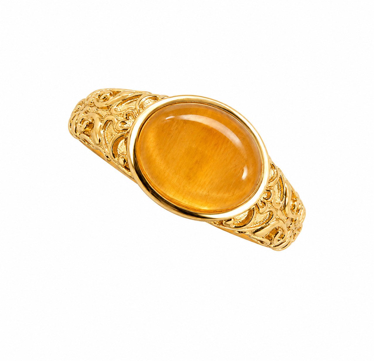 Sogni d'oro Fingerring "Sonnengold" mit Aragonit, Silber 925 vergoldet, verzierte Ringschiene