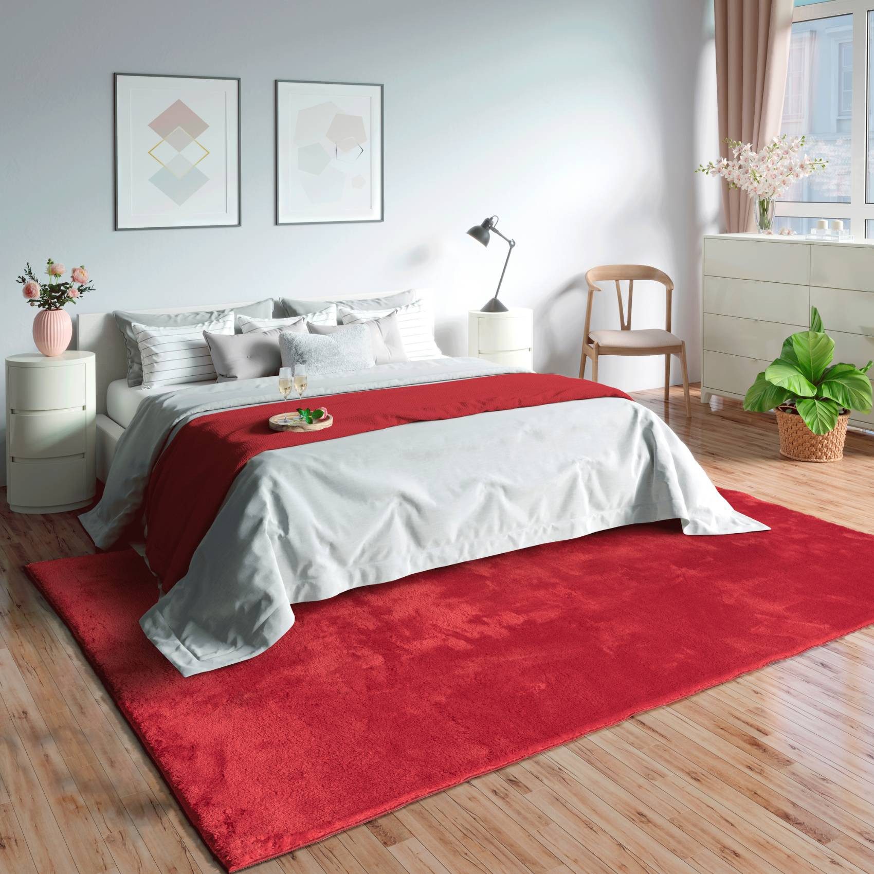 Floornovo Hochflor-Teppich Indoor Teppich Rot versch. Größen - rechteckig für alle Innenräume -, rund, Trocken- und Feuchträume