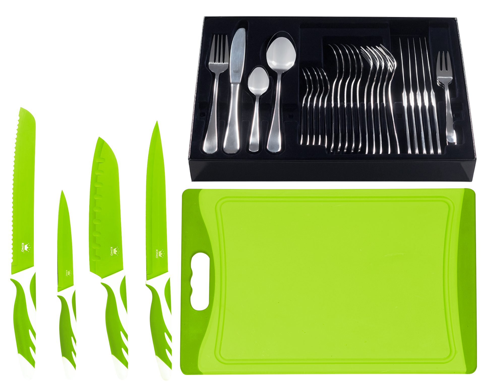 KING Besteck-Set »BAS« inkl. Etui, 4 Küchenmesser und 1 Schneidebrett (36-tlg), 6 Personen, Edelstahl 18/0