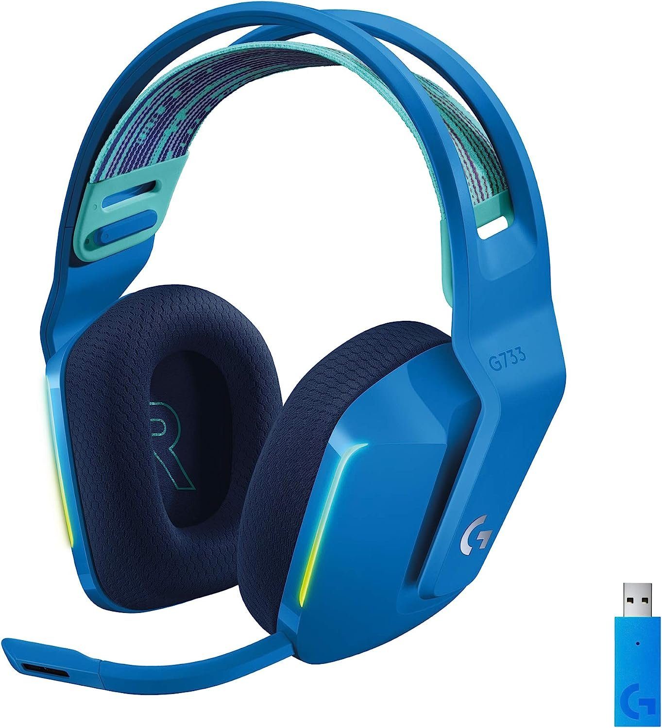 Logitech G G733 LIGHTSPEED Wireless RGB kabelloses Gaming-Headset (Ultraleicht, 20m Reichweite, Mikrofon abnehmbar, beleuchtet) Blau
