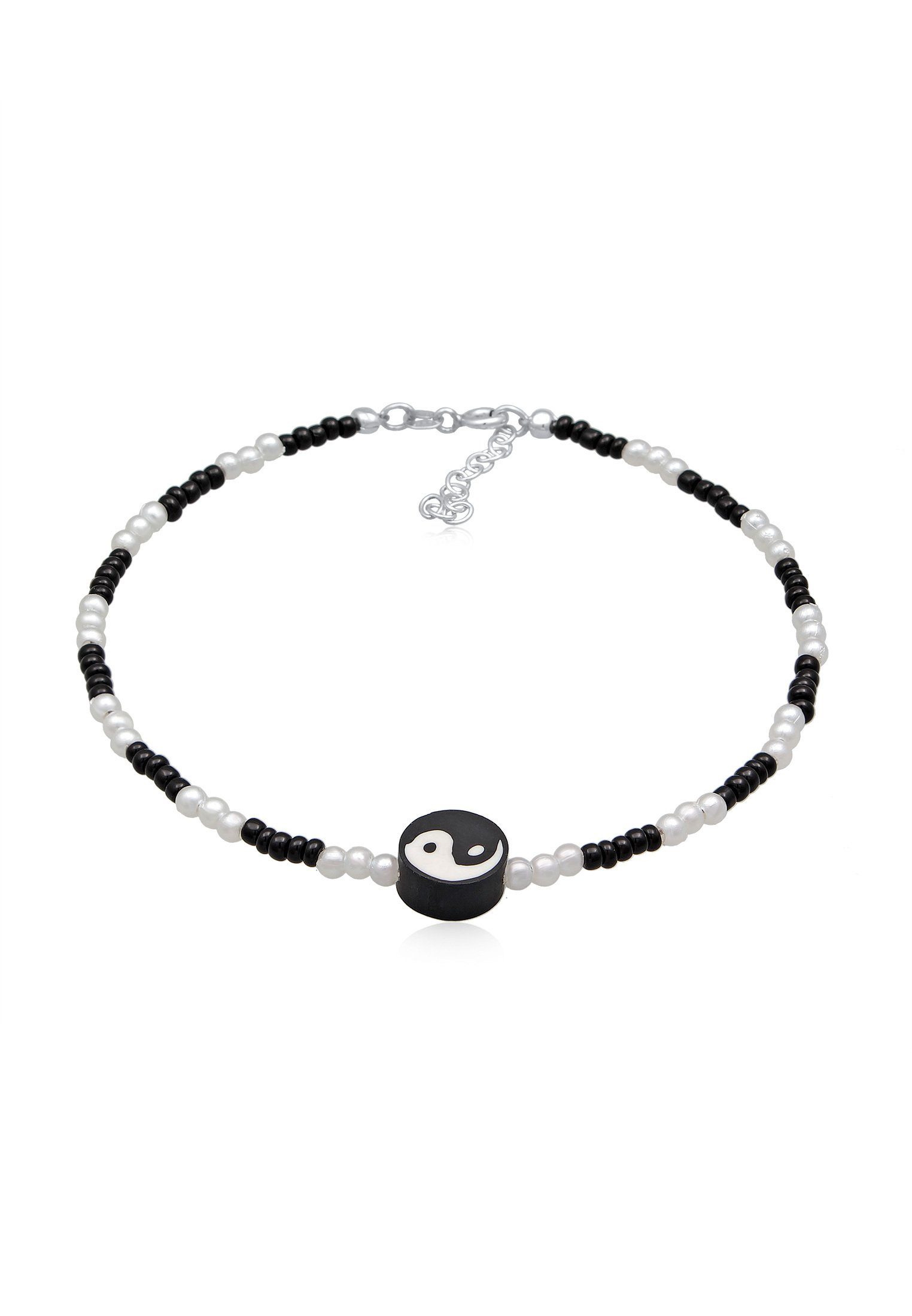 Elli Fußkette Yin Yang Glasperlen synth. Perlen 925 Silber, Yin und Yang