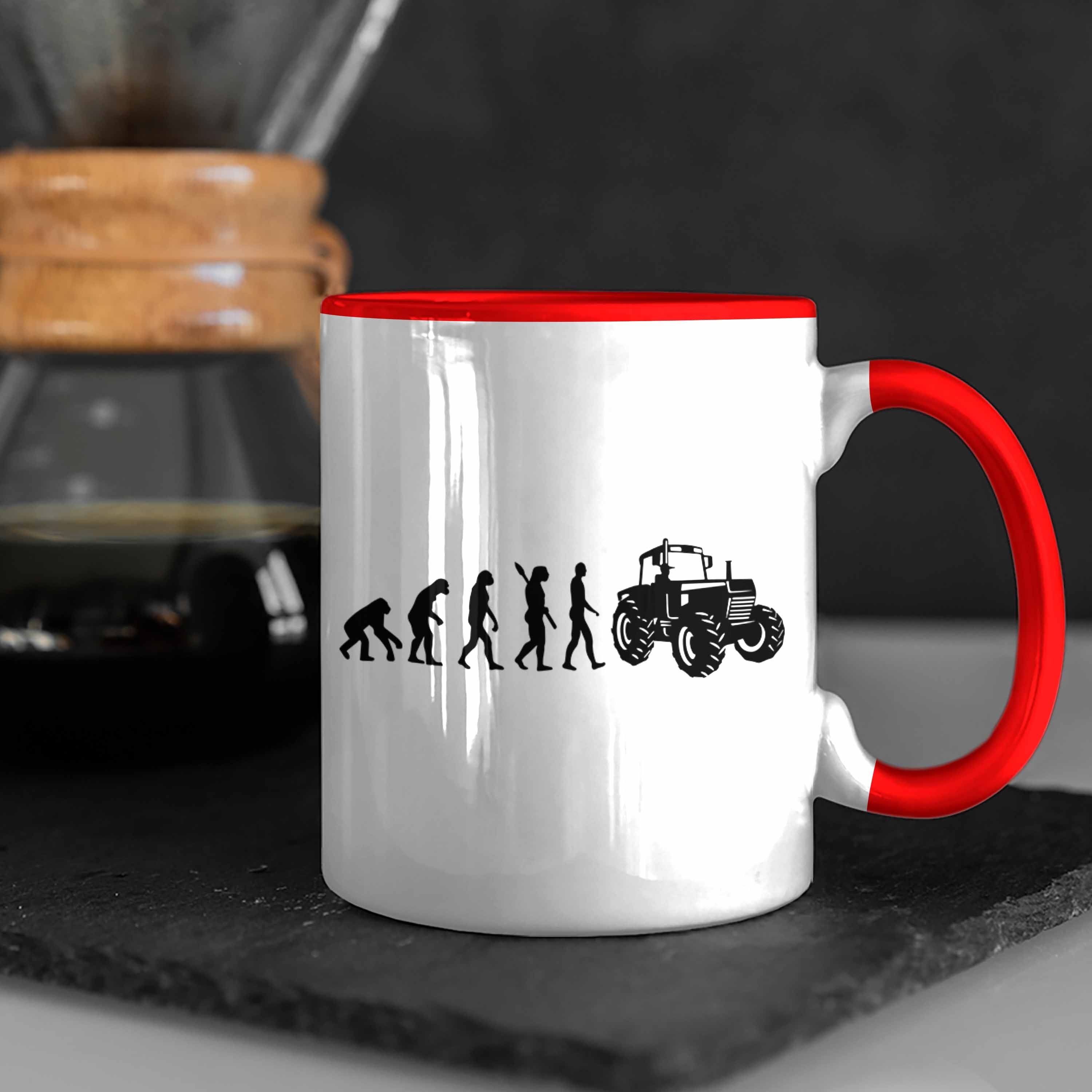 Trendation Tasse Lustige Tasse Traktor für Geschenk Rot Evolution Geschenkidee Landwirte