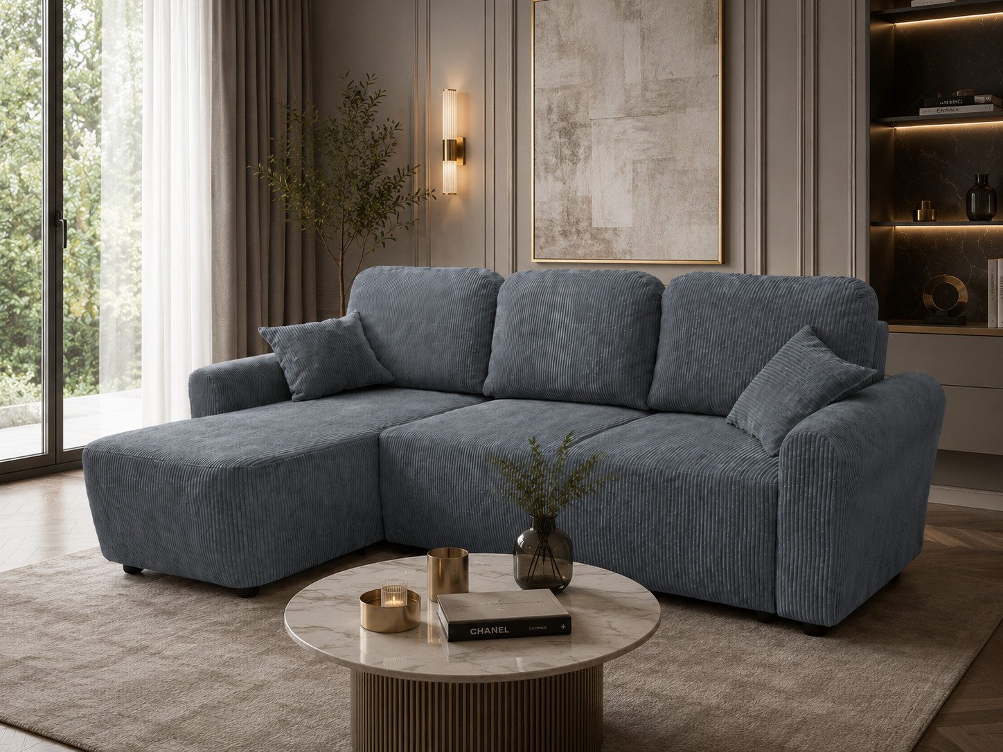 Labett Ecksofa Ecksofa HENRY mit Schlaffunktion, Bettkasten, Cordbezug, Made in Europa, Universelles Ecksofa
