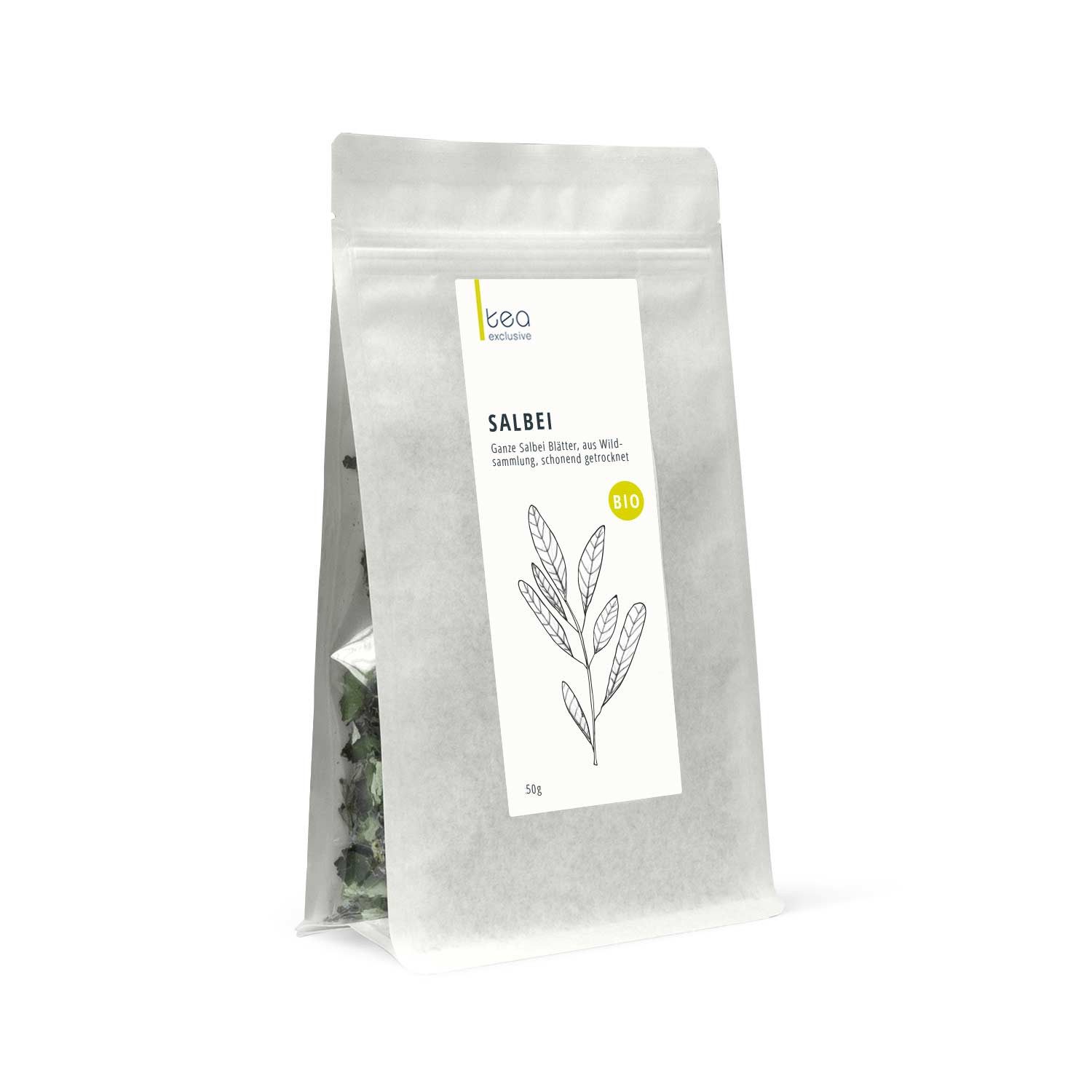 tea exclusive Tee Salbei, ganzes Blatt, Wildsammlung, BIO, 50g, intensiv-würzig, sehr aromatisch.
