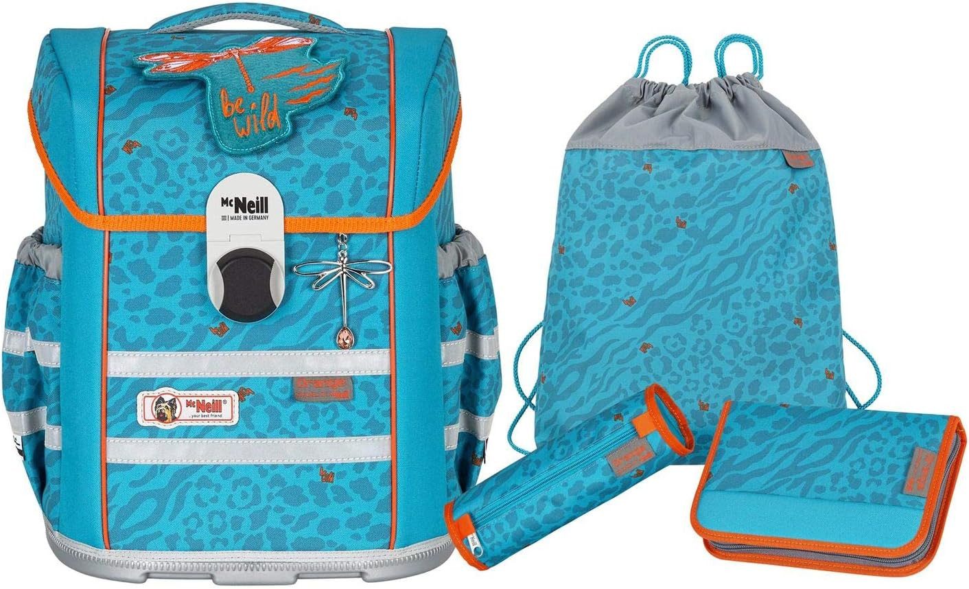 McNeill Schulranzen Schulranzen-Set ERGO MAC Orange 5-teilig (5-teilig), ergonomisch, ab der 1. Klasse, SmartFlex-Tragesystem