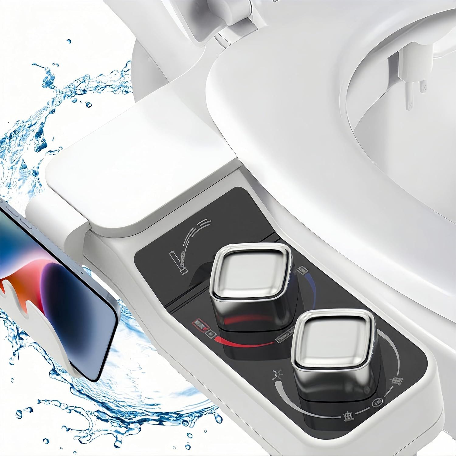 AURIVION Bidet-Einsatz Bidet-Aufsatz WC Warmwasser, nicht elektrisch mit Wasserdruck, Set, 2-tlg., WC Bidet-Aufsatz Warmwasser, einstellbar & hygienisch, Selbstreinigender Toiletten Bidet-Aufsatz mit Front- & Rückspülung