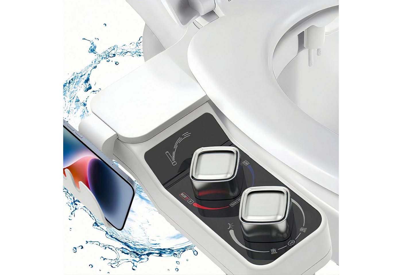 AURIVION Bidet-Einsatz Bidet-Aufsatz WC Warmwasser, nicht elektrisch mit Wasserdruck, Set, 2-tlg., WC Bidet-Aufsatz Warmwasser, einstellbar & hygienisch, Selbstreinigender Toiletten Bidet-Aufsatz mit Front- & Rückspülung