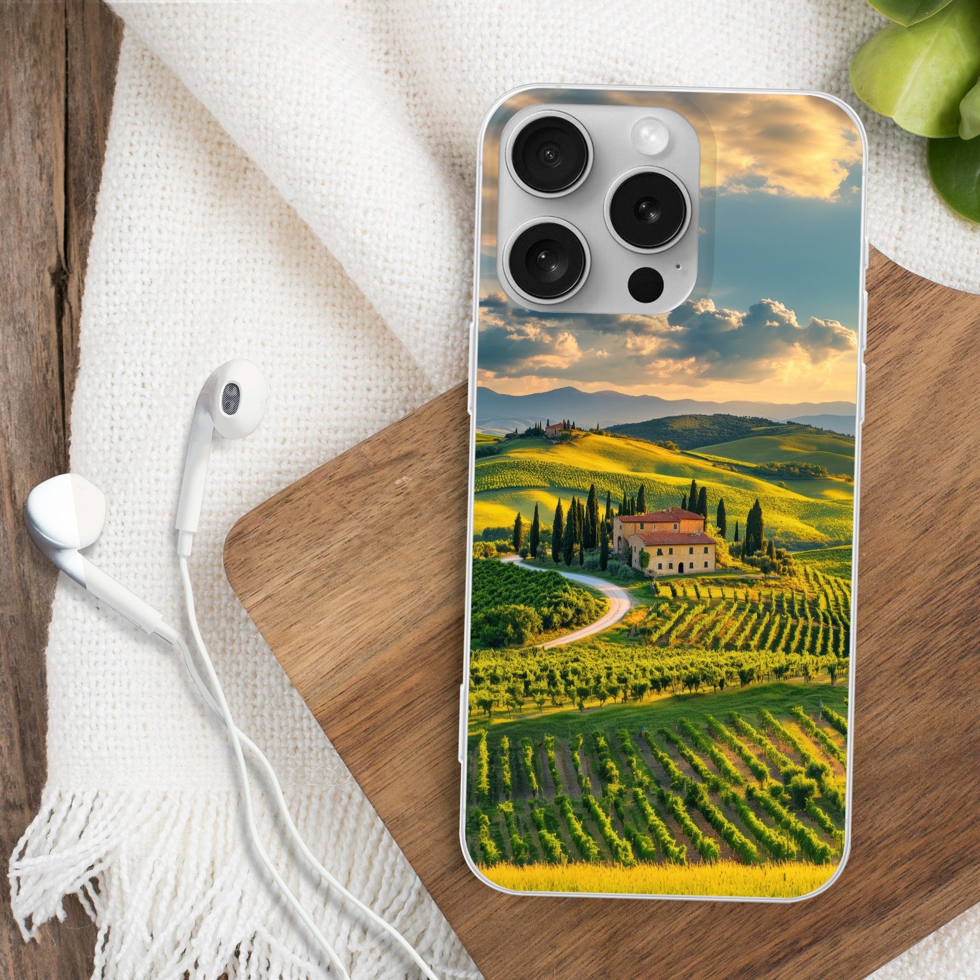 MuchoWow Handyhülle für Apple iPhone 16 Pro Toskana - Landschaft - Weinberge, Smartphone-Bumper, Print, Handy Schutzhülle Dünn