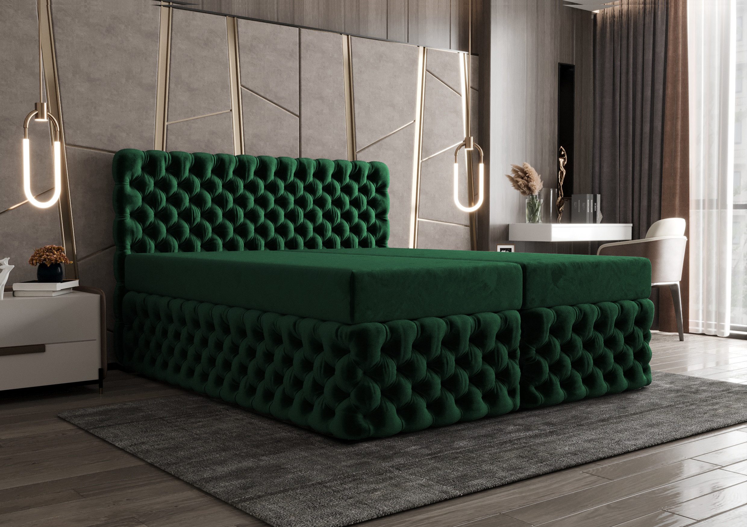 B&B Home Boxspringbett Boxbett Figo II (H3 Matratze Bonellfederung, Kopfteil, Bettkasten und Topper)