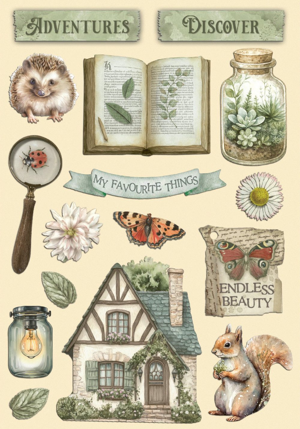 Stamperia Motivschablone Lasercut-Motive 'Herbarium Silvae', 16 Teile