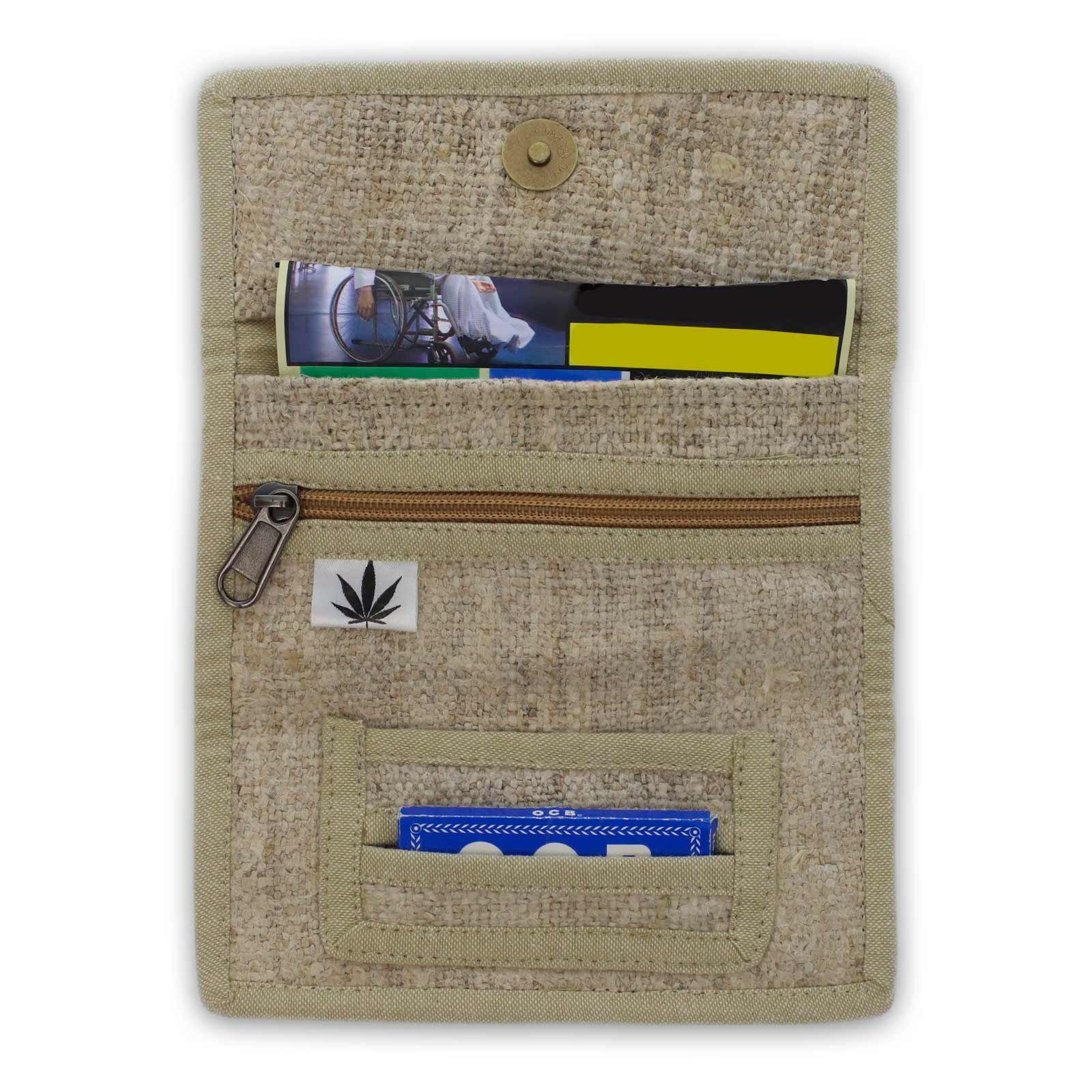 KUNST UND MAGIE Brieftasche Kunst Tabaktasche Stickerei mit und Hanf Braun aus Magie Tabakbeutel