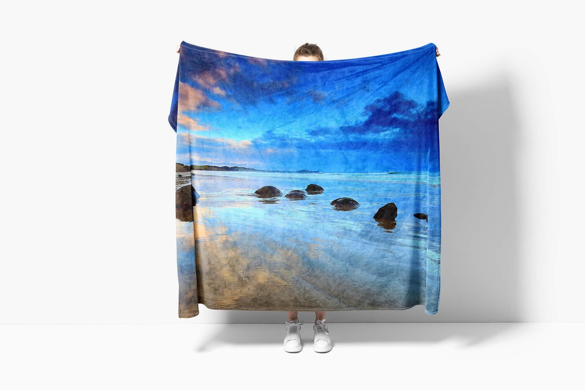Handtuch Art Handtuch Strand Saunatuch mit Strandhandtuch Sinus Kuscheldecke Meer Horizo, Baumwolle-Polyester-Mix (1-St), Fotomotiv Handtücher