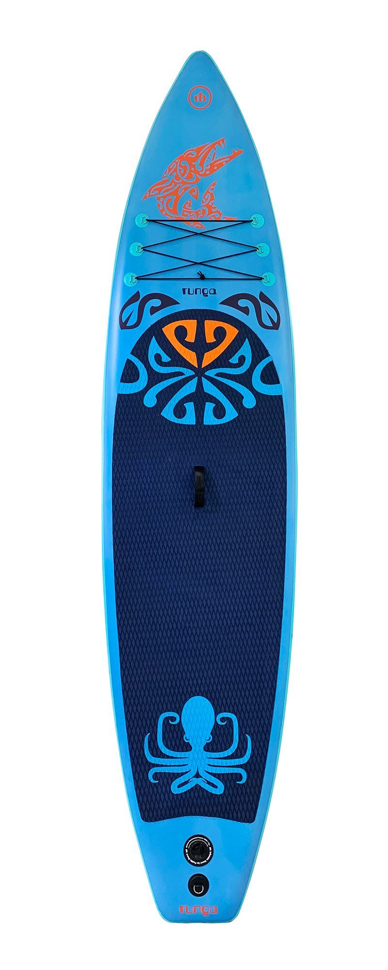 Paddling SUP-Board mit Coiled-Leash) iSUP, 11.6 gepolsterten (Set Runga-Boards 1, blue Trolley-Rucksack, AIR Center-Finne Up Stand und SUP Allround, TOA Runga Inflatable