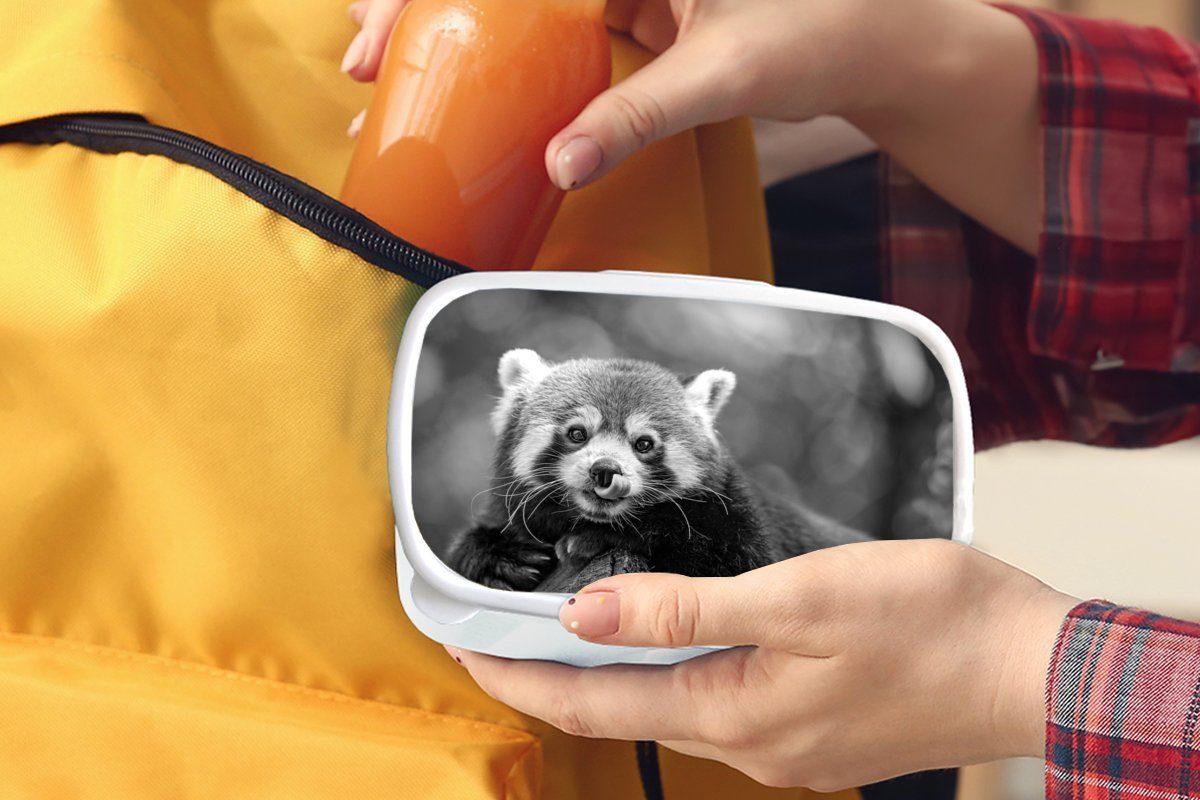 MuchoWow Lunchbox für Kunststoff, und und für - Brotdose, Erwachsene, schwarz Jungs Kinder weiß, Mädchen Brotbox roter Verrückter Panda (2-tlg), und